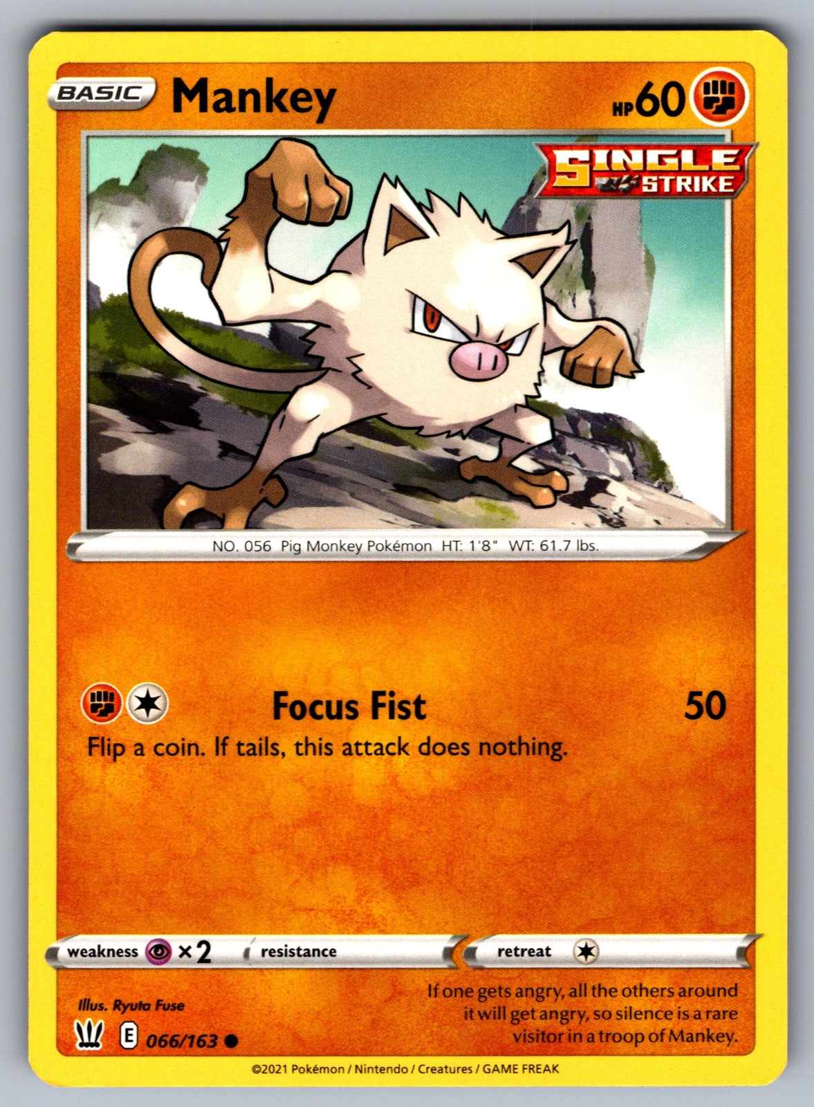 Mankey Common SWSH05: Battle Styles 066/163 NM 2021