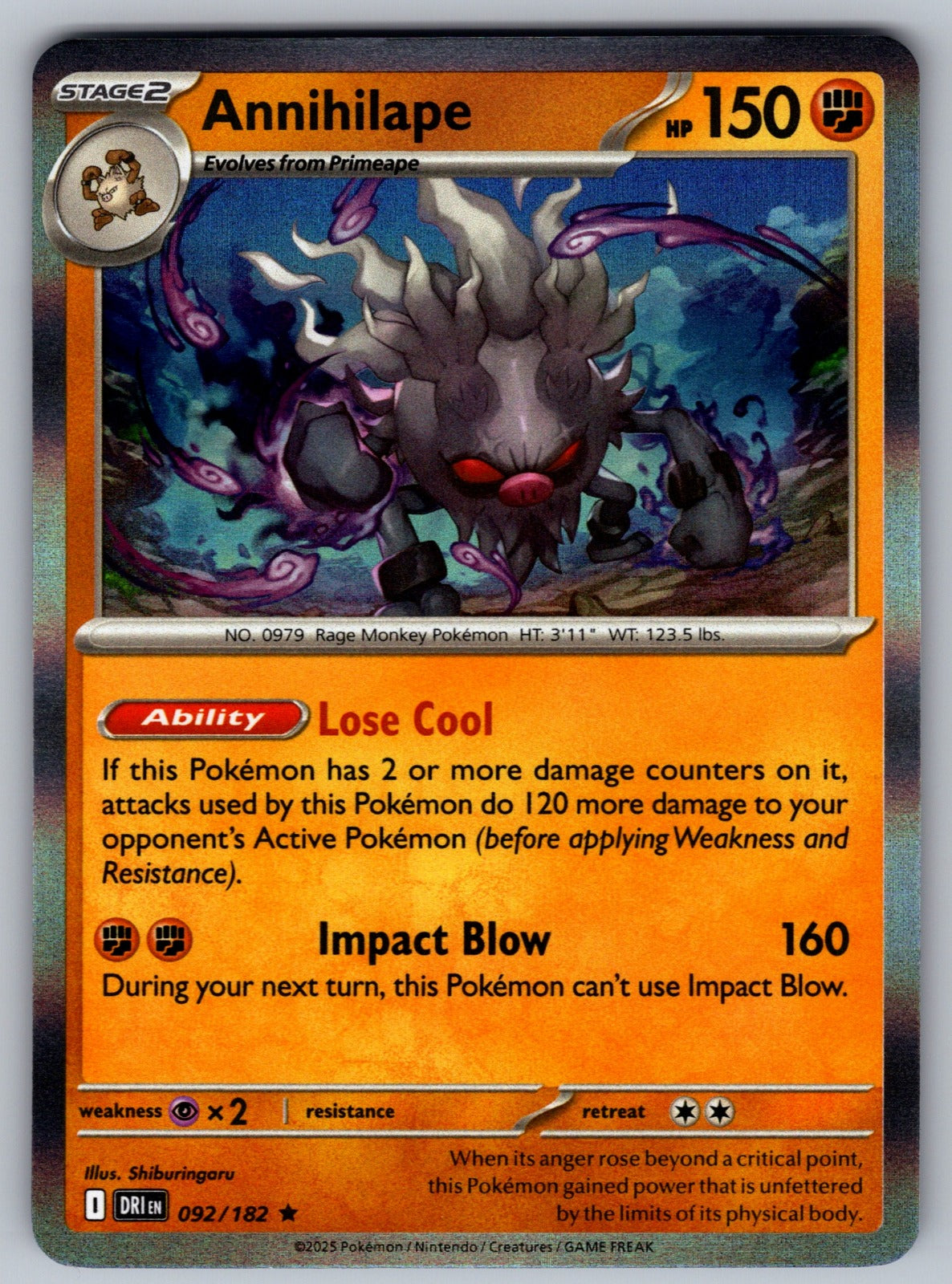 Annihilape Holo Rare SV10: Destined Rivals 092/182 NM 2025