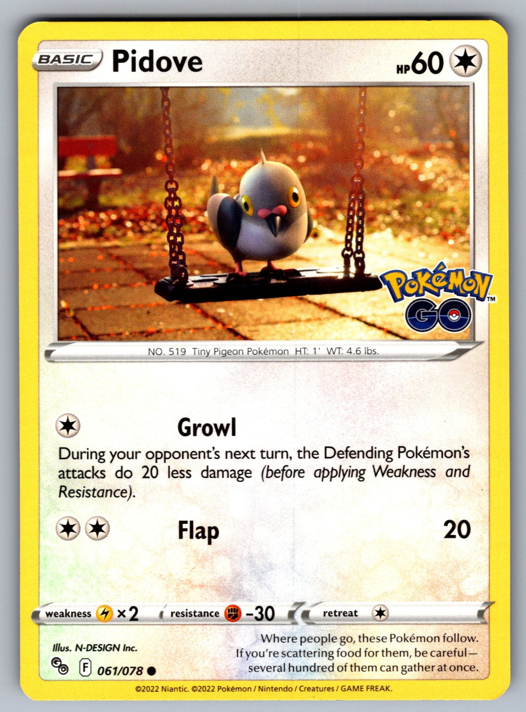 Pidove Common Pokemon GO 061/078 NM 2022