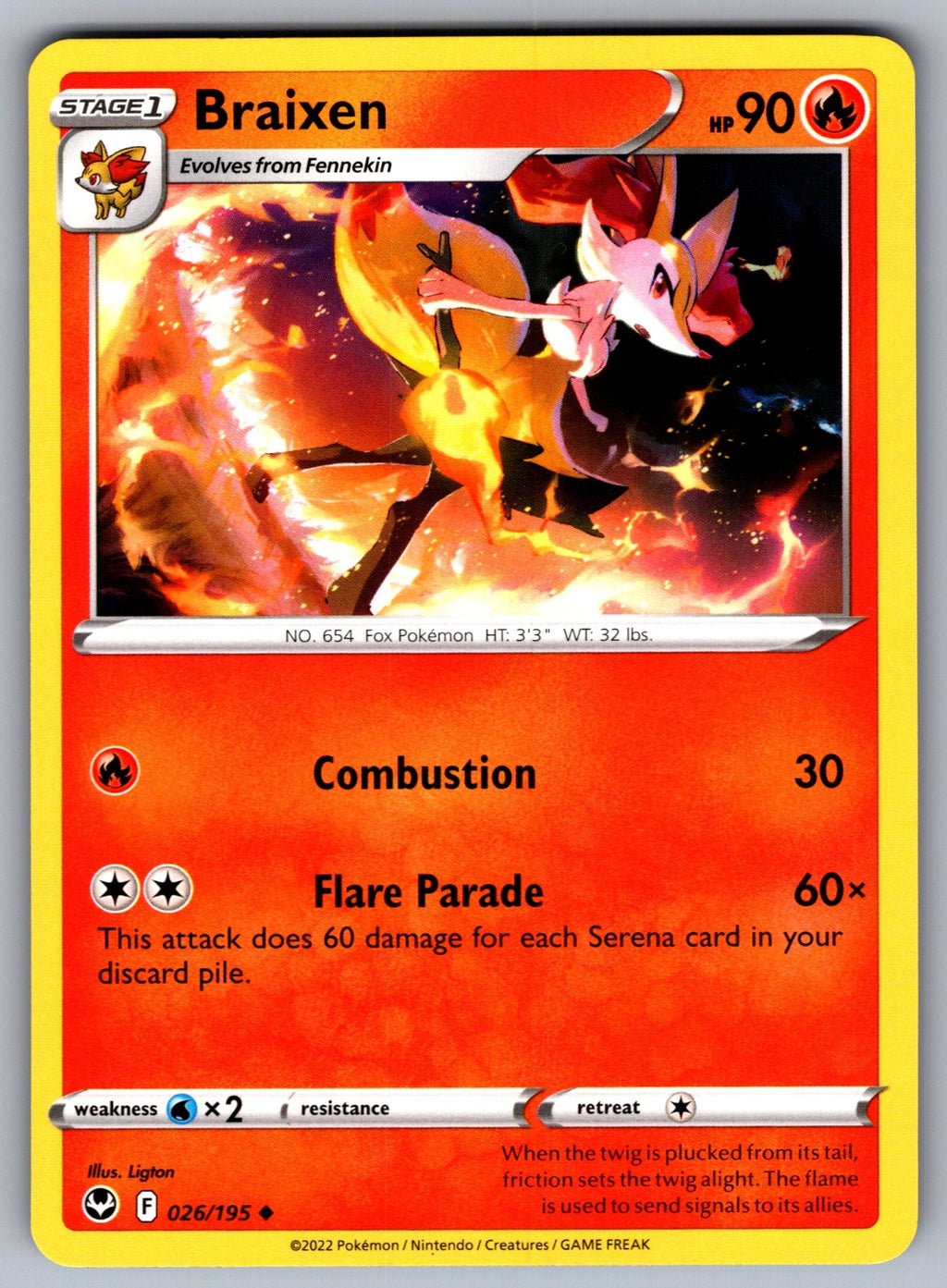 Braixen Uncommon SWSH12: Silver Tempest 026/195 NM 2022