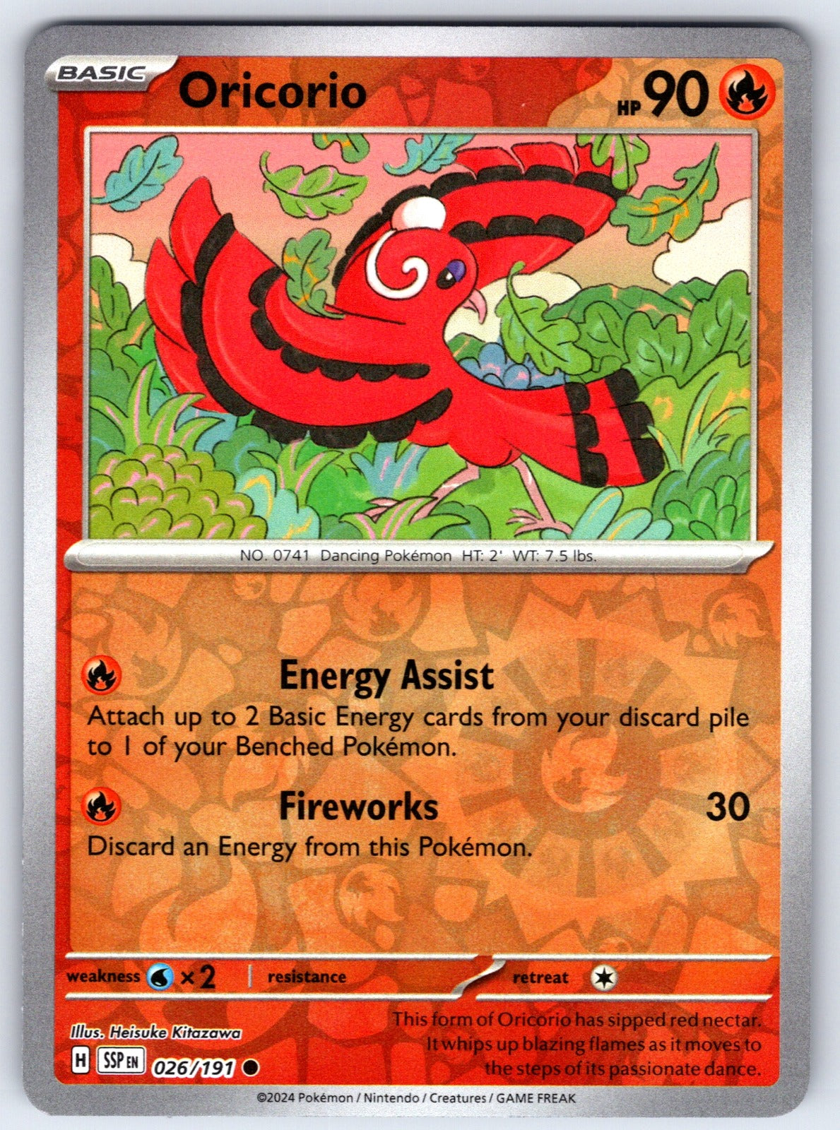 Oricorio Reverse Holo Common SV08: Surging Sparks 026/191 NM 2024