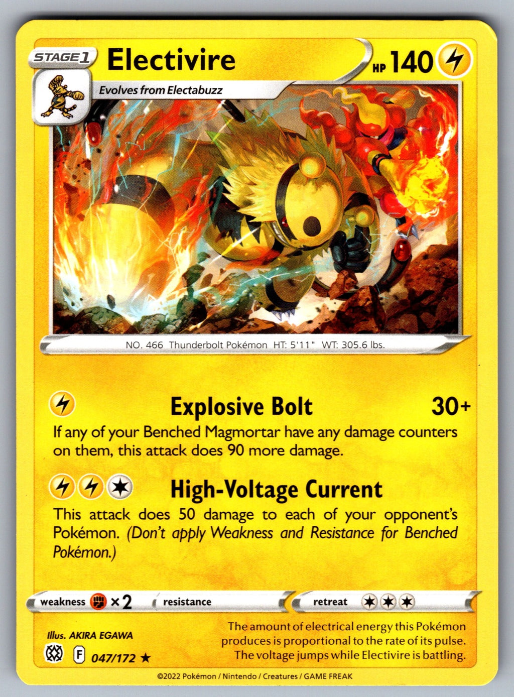 Electivire Rare SWSH09: Brilliant Stars 047/172 NM 2022