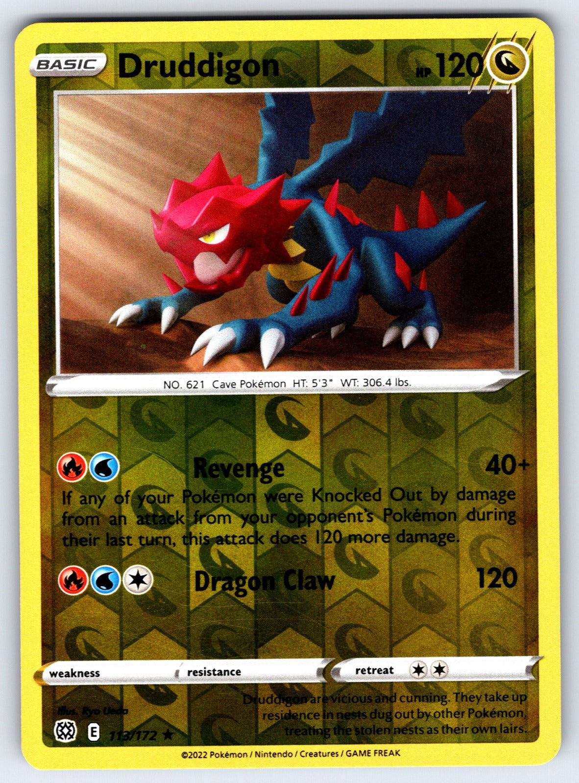 Druddigon Reverse Holo Rare SWSH09: Brilliant Stars 113/172 NM 2022