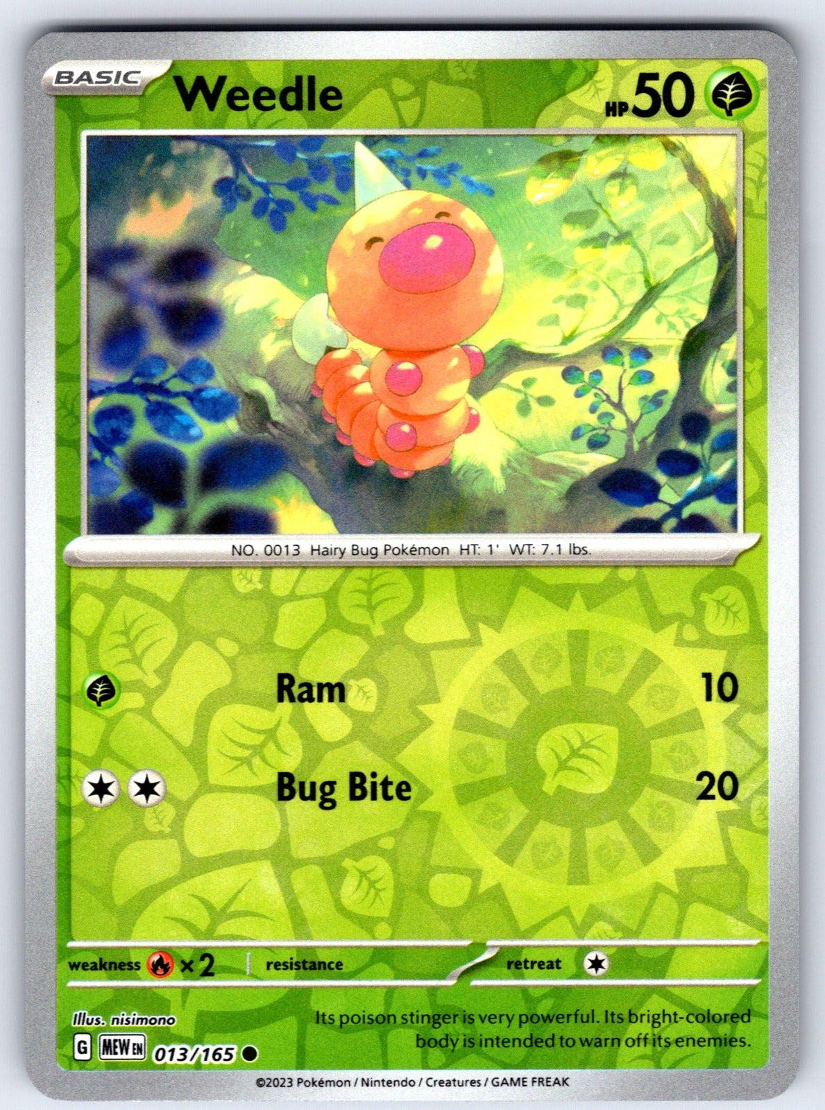 Weedle Reverse Holo Common SV: Scarlet & Violet 151 013/165 NM 2023