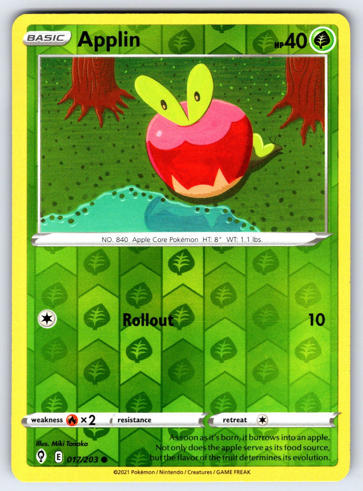 Applin Reverse Holo Common SWSH07: Evolving Skies 017/203 NM 2021
