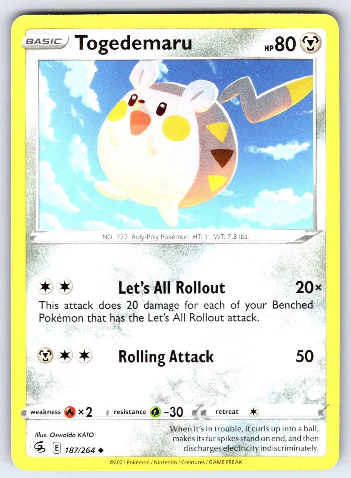 Togedemaru Uncommon SWSH08: Fusion Strike 187/264 LP 2021