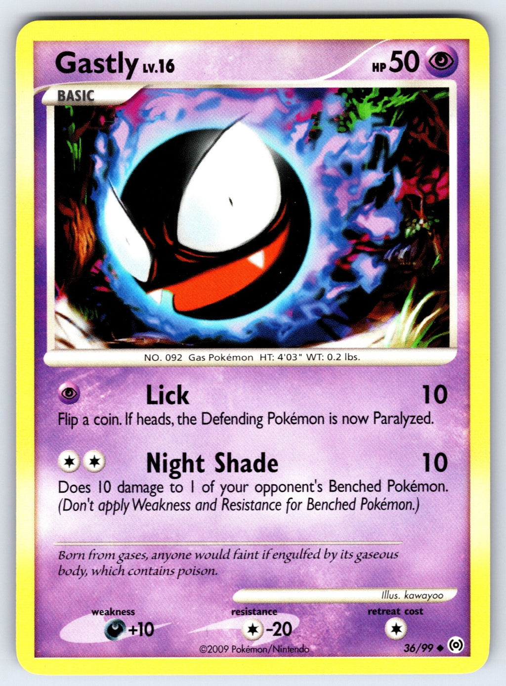 Gastly (36) Uncommon Arceus 36/99 LP 2009