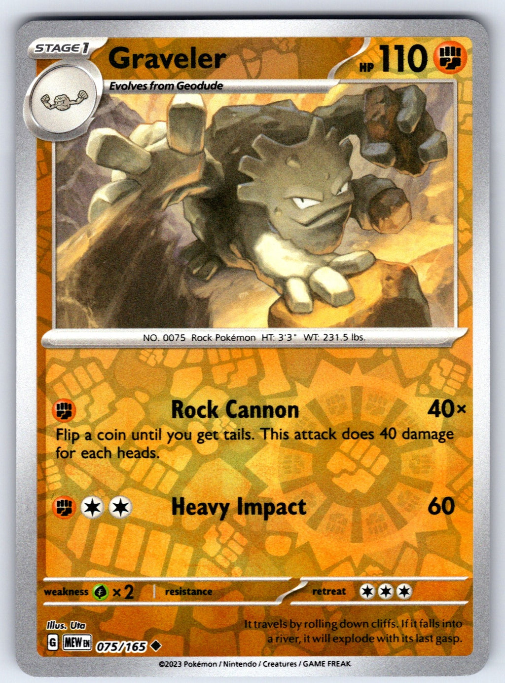 Graveler Reverse Holo Uncommon SV: Scarlet & Violet 151 075/165 NM 2023