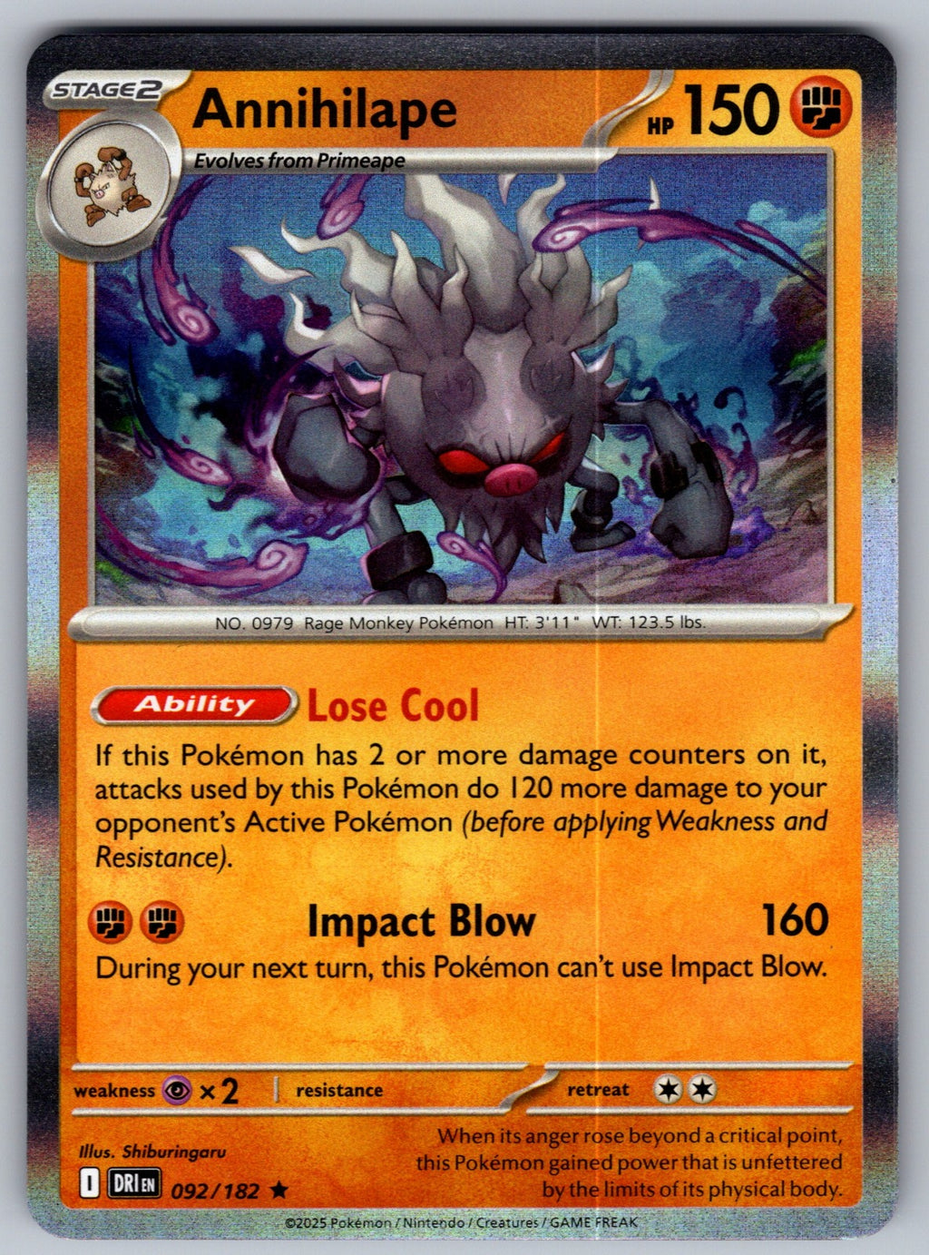 Annihilape Holo Rare SV10: Destined Rivals 092/182 NM 2025