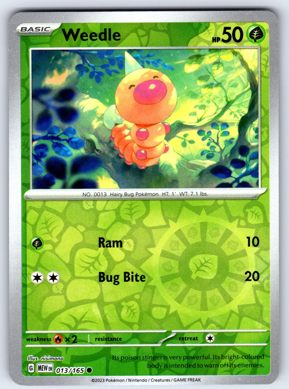 Weedle Reverse Holo Common SV: Scarlet & Violet 151 013/165 NM 2023