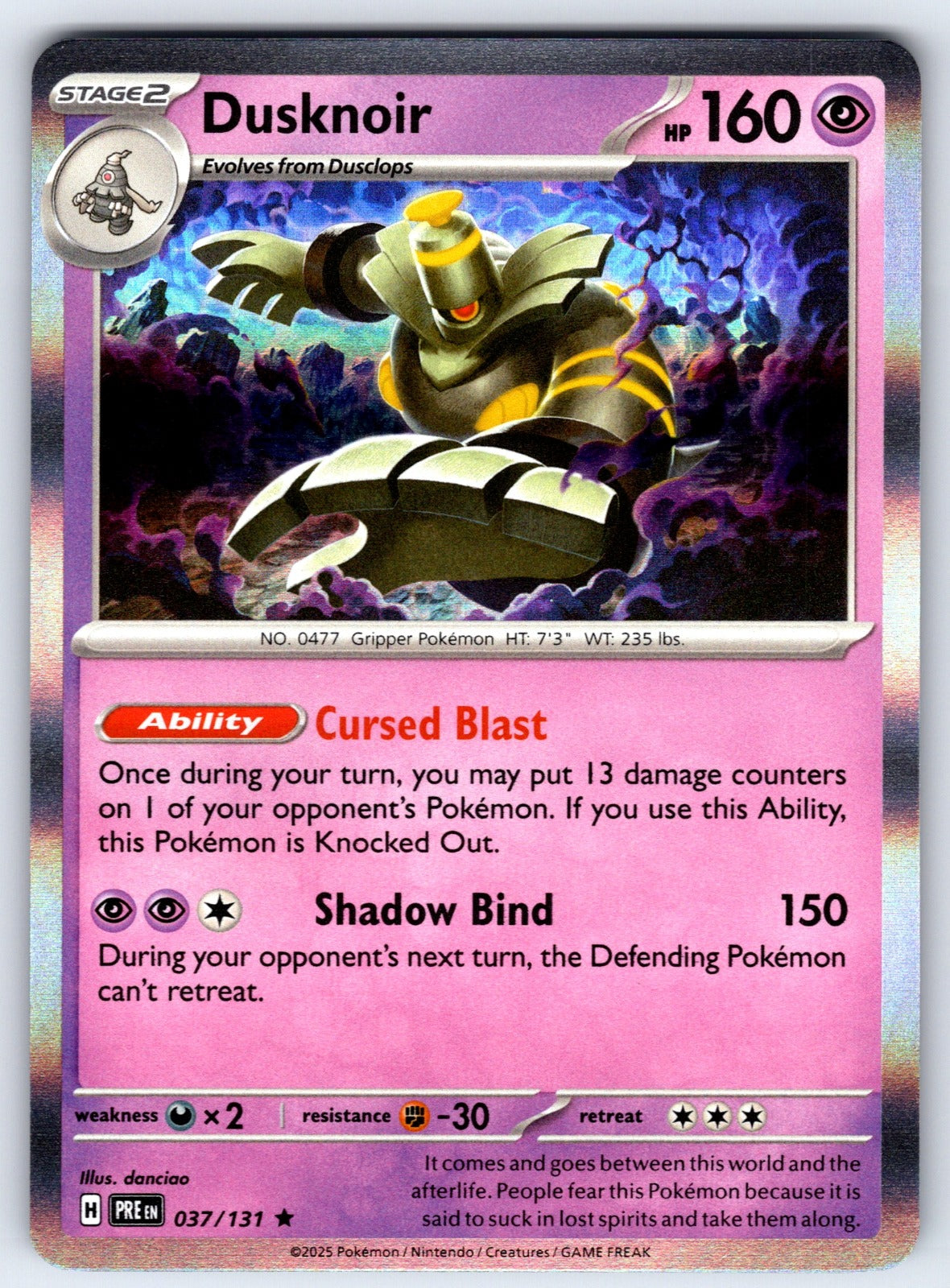 Dusknoir Holo Rare SV: Prismatic Evolutions 037/131 NM 2025