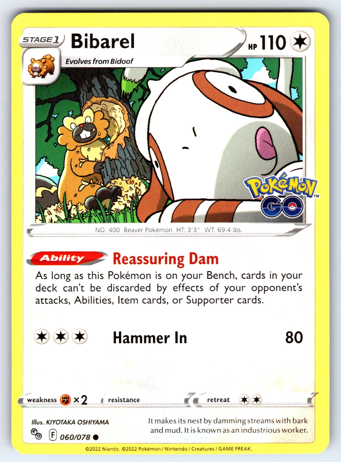 Bibarel Common Pokemon GO 060/078 NM 2022