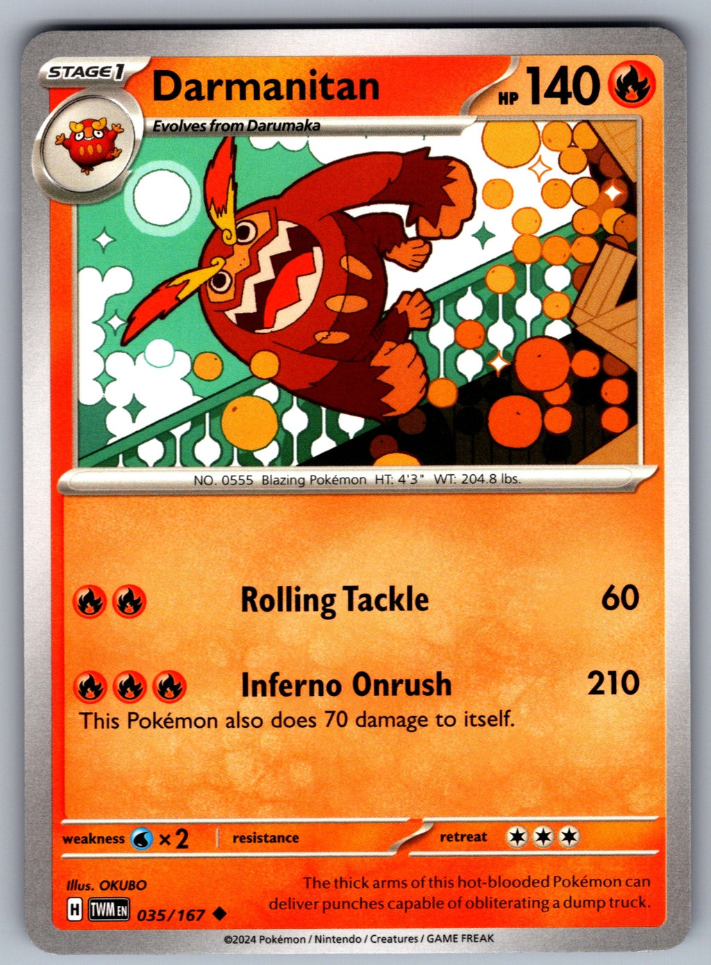 Darmanitan Uncommon SV06: Twilight Masquerade 035/167 NM 2024