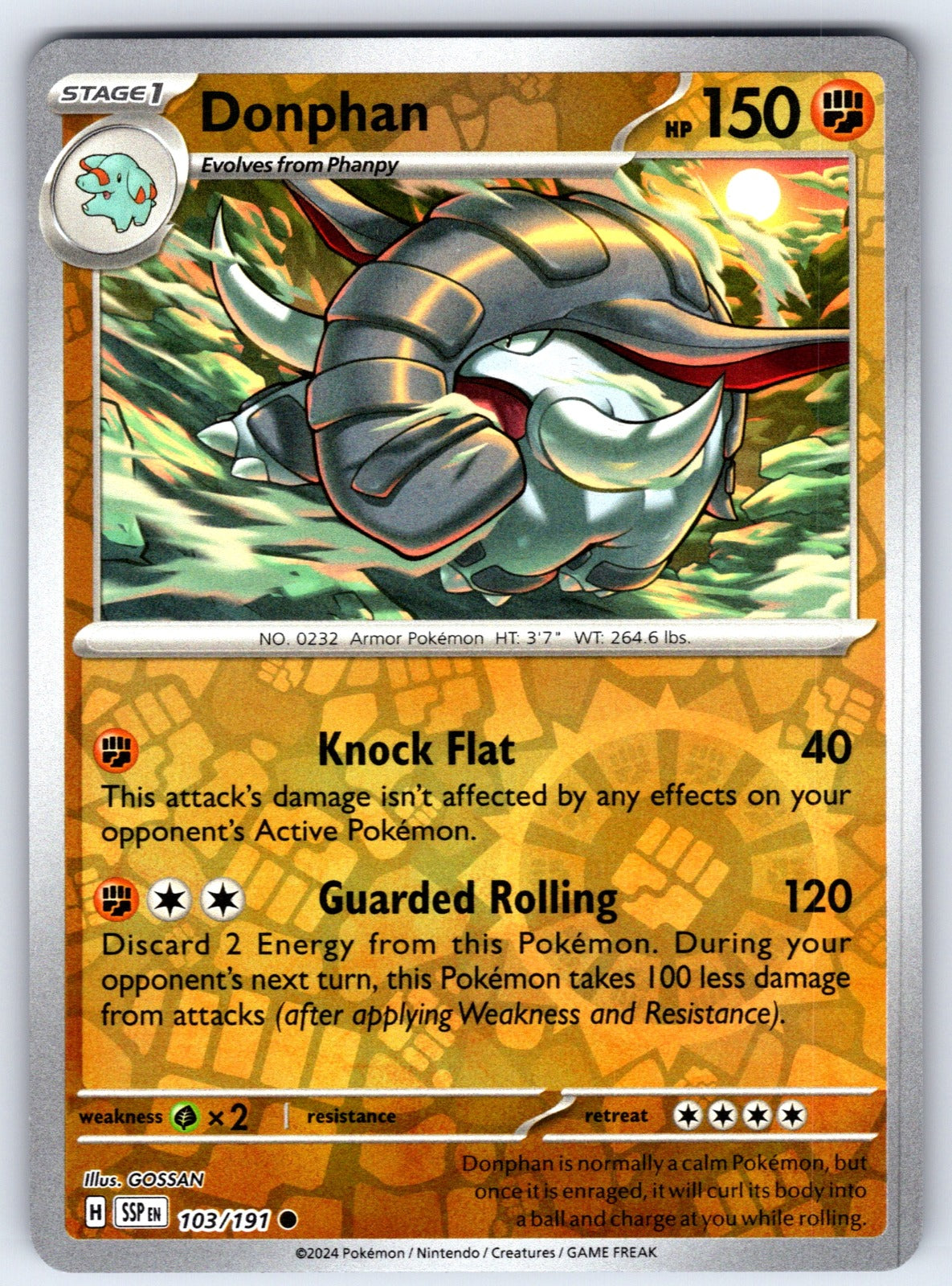 Donphan Reverse Holo Common SV08: Surging Sparks 103/191 NM 2024
