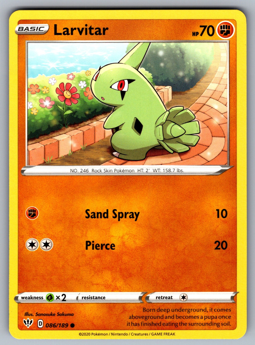 Larvitar Common SWSH03: Darkness Ablaze 086/189 NM 2020