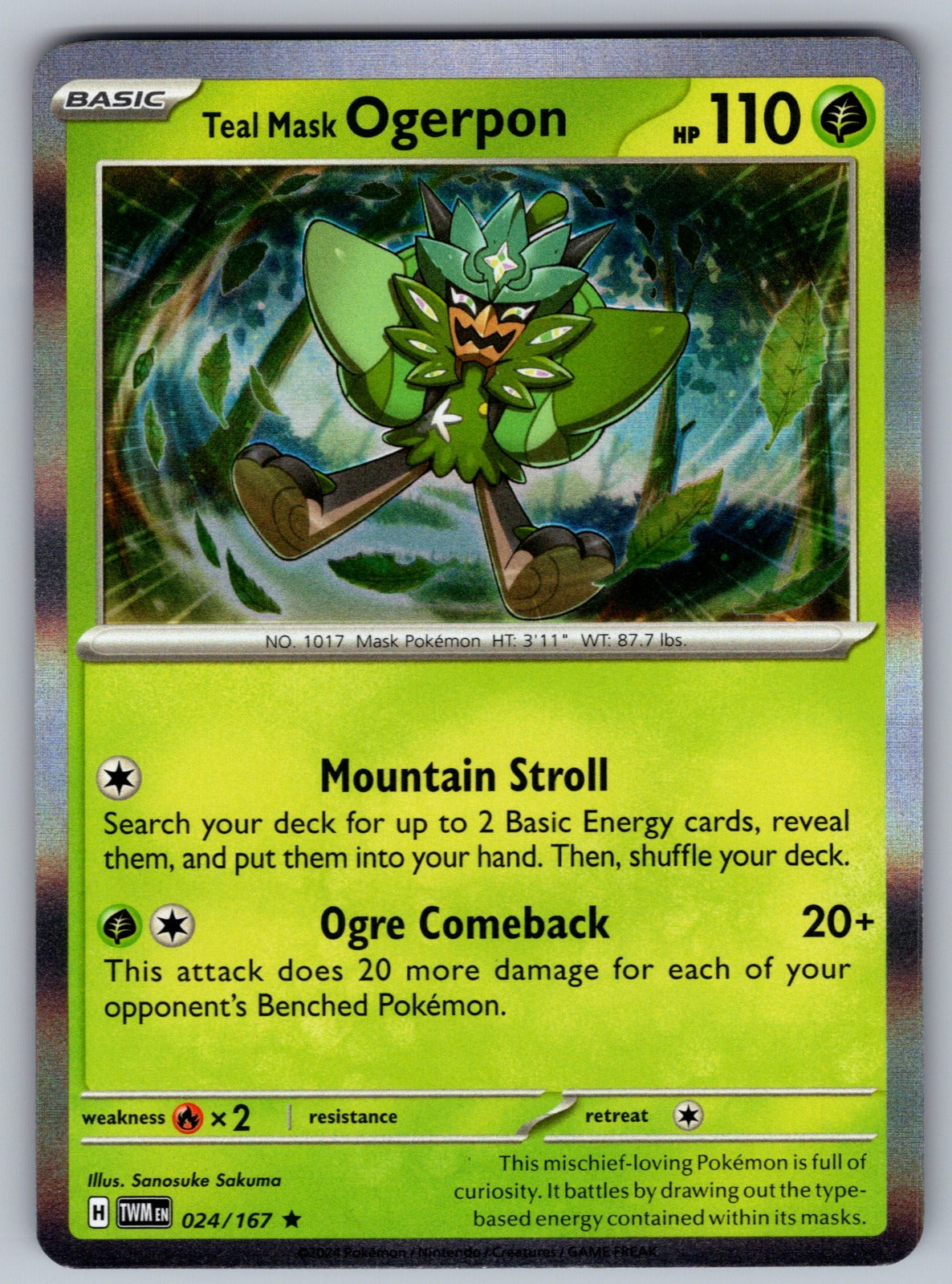Teal Mask Ogerpon Holo Rare SV06: Twilight Masquerade 024/167 NM 2024