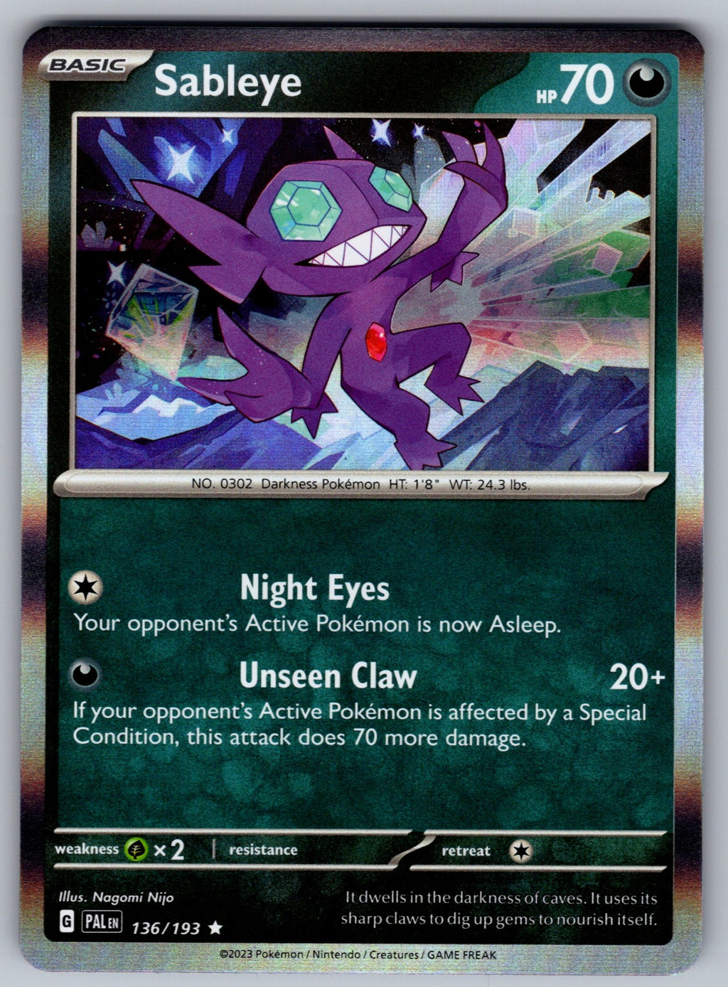 Sableye Holo Rare SV02: Paldea Evolved 136/193 NM 2023