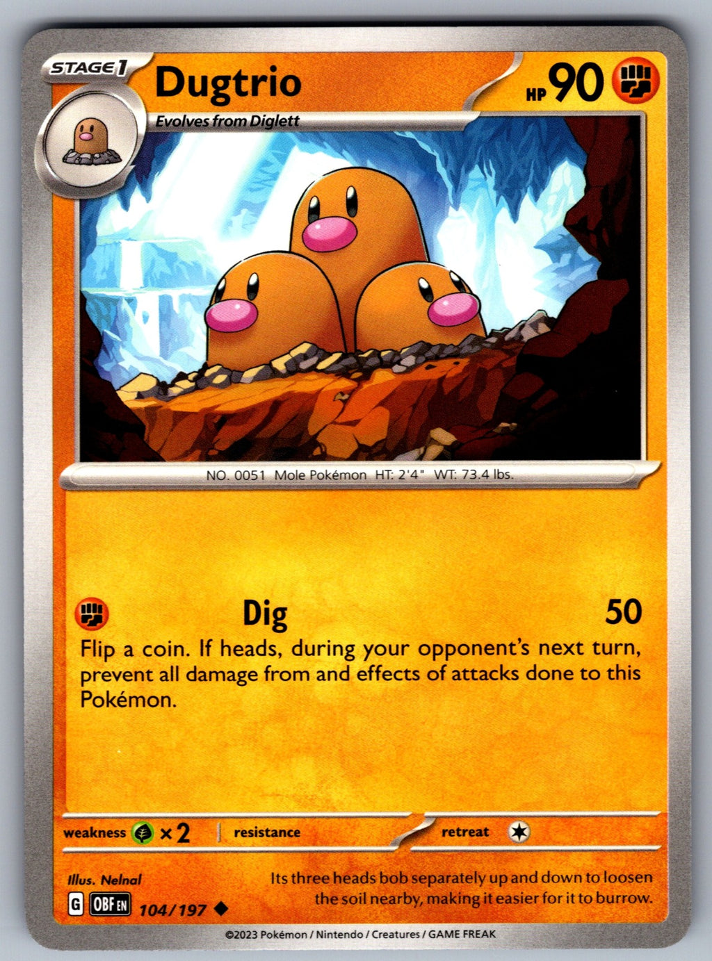 Dugtrio Uncommon SV03: Obsidian Flames 104/197 NM 2023