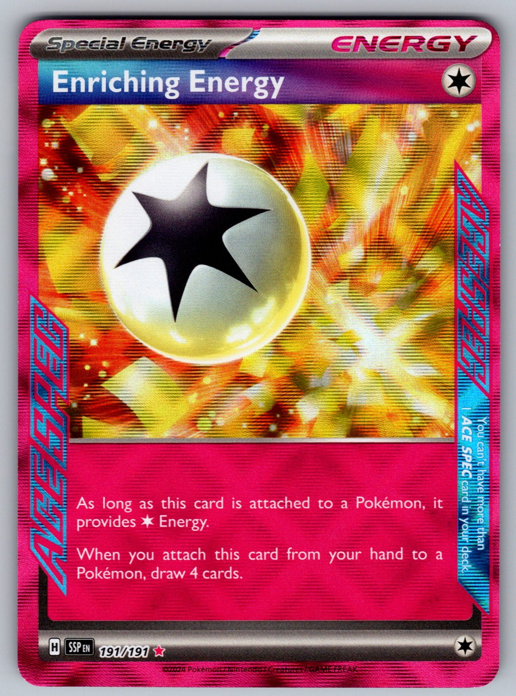 Enriching Energy Holo ACE SPEC Rare SV08: Surging Sparks 191/191 NM 2024