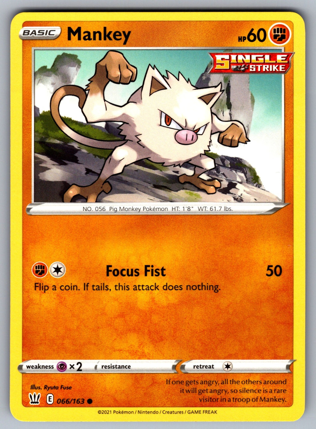 Mankey Common SWSH05: Battle Styles 066/163 NM 2021