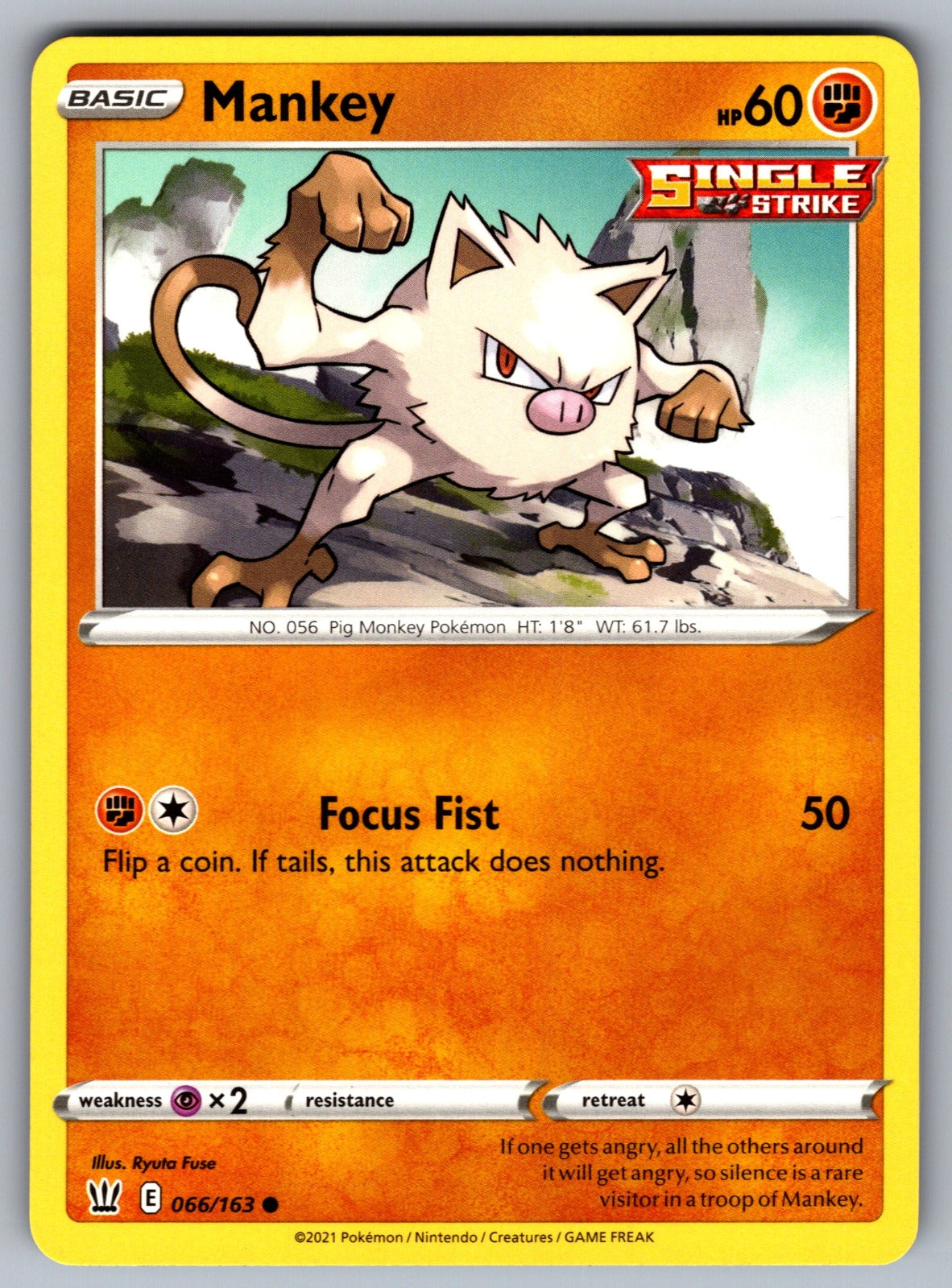 Mankey Common SWSH05: Battle Styles 066/163 NM 2021