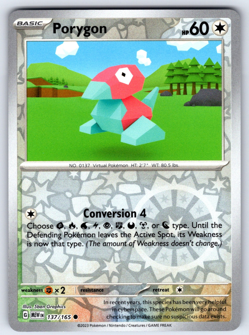 Porygon Reverse Holo Common SV: Scarlet & Violet 151 137/165 NM 2023