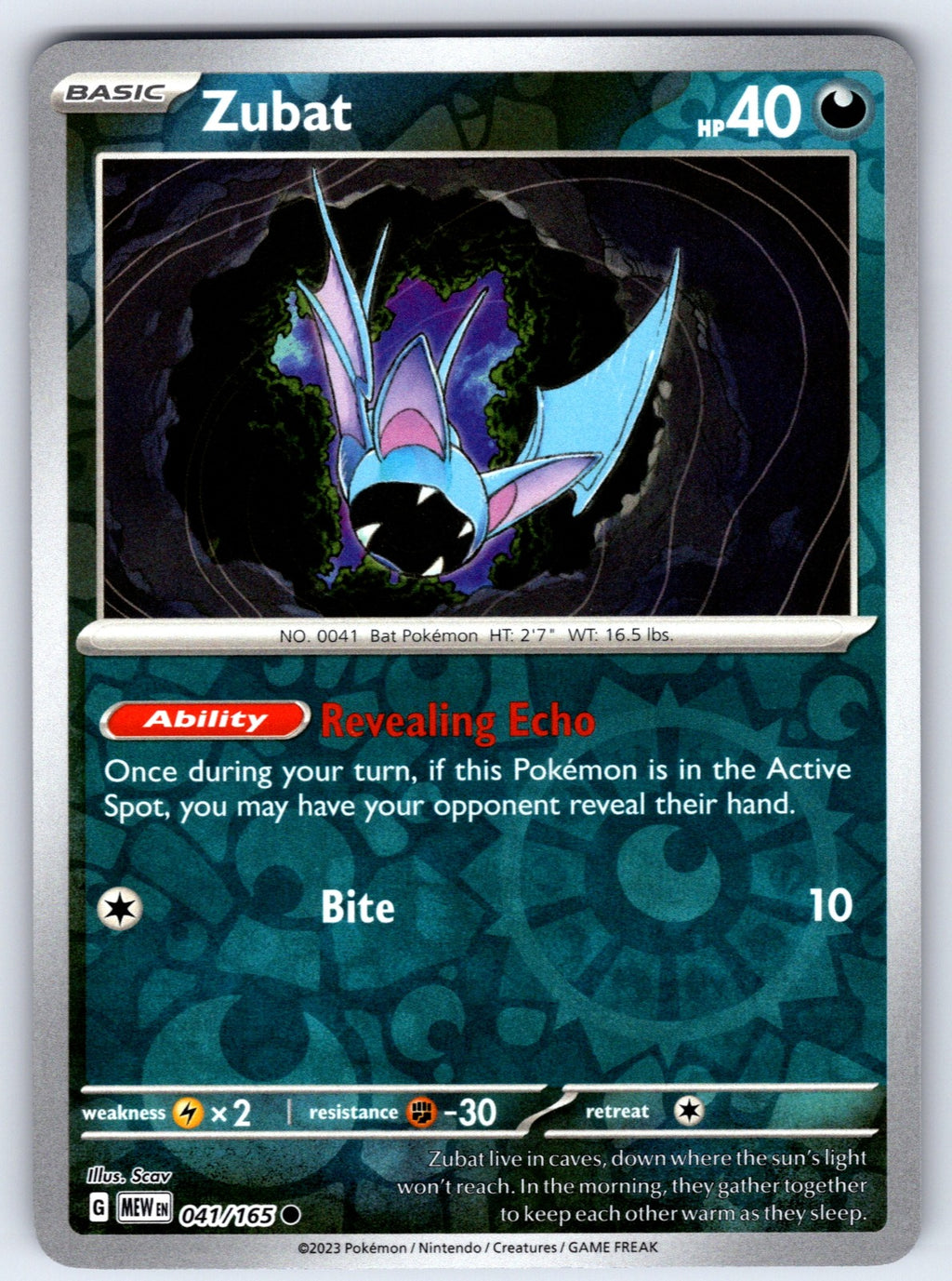 Zubat Reverse Holo Common SV: Scarlet & Violet 151 041/165 NM 2023