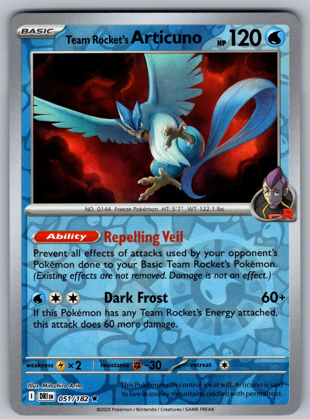 Team Rocket's Articuno Reverse Holo Rare SV10: Destined Rivals 051/182 NM 2025