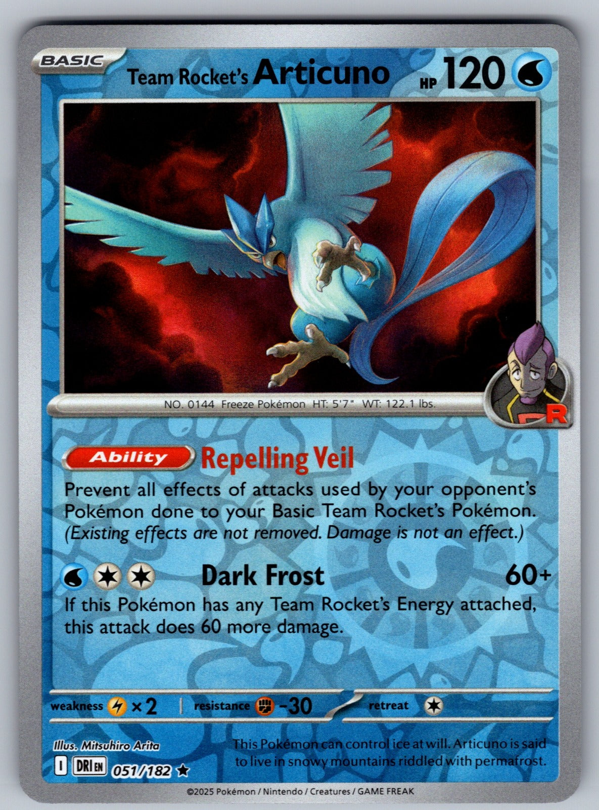 Team Rocket's Articuno Reverse Holo Rare SV10: Destined Rivals 051/182 NM 2025