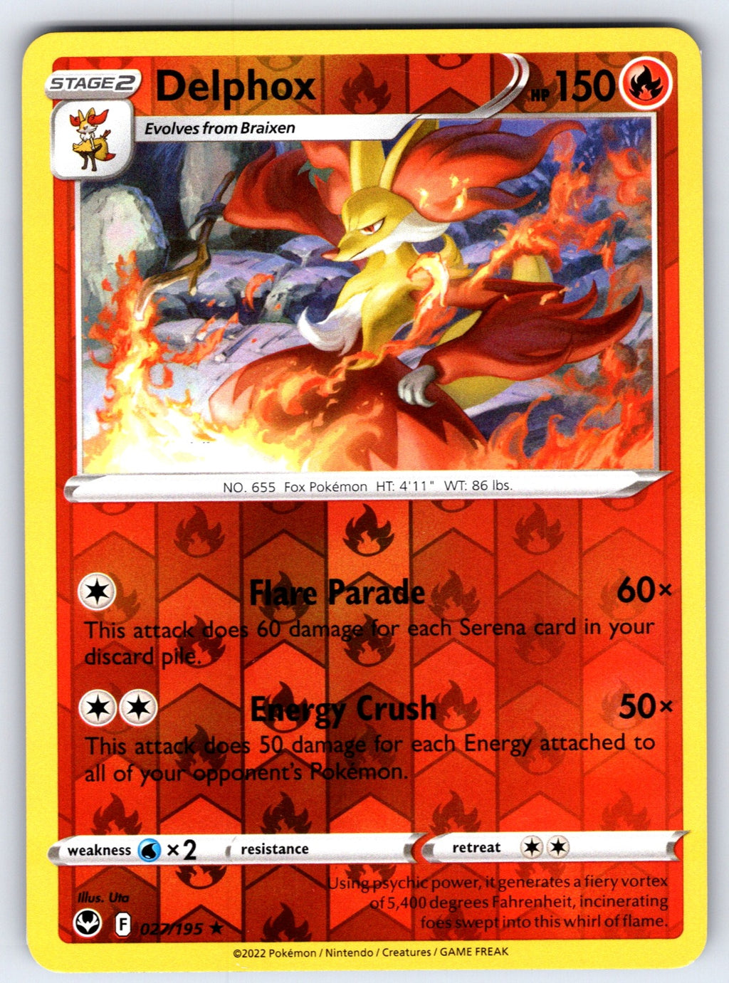 Delphox Reverse Holo Rare SWSH12: Silver Tempest 027/195 NM 2022