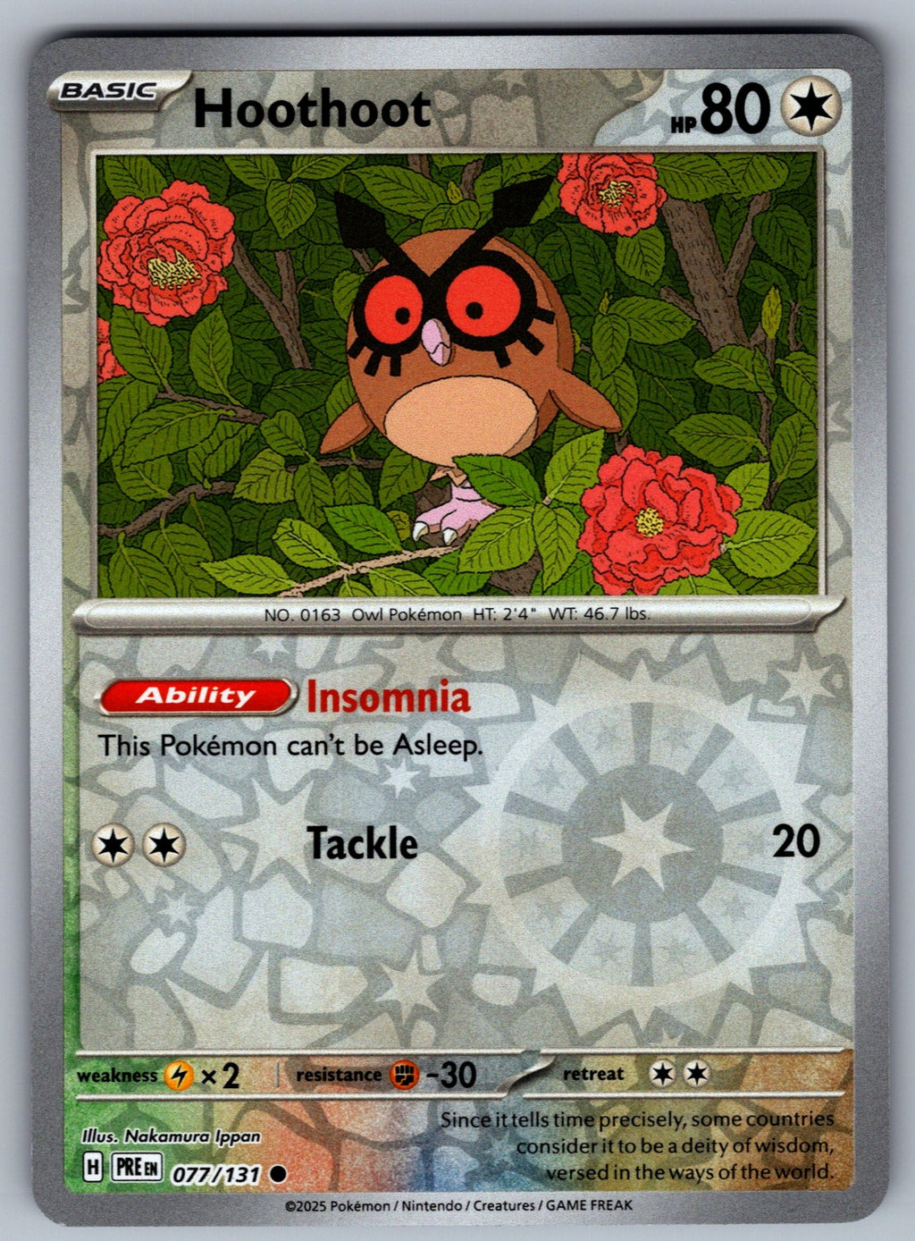 Hoothoot Reverse Holo Common SV: Prismatic Evolutions 077/131 NM 2025