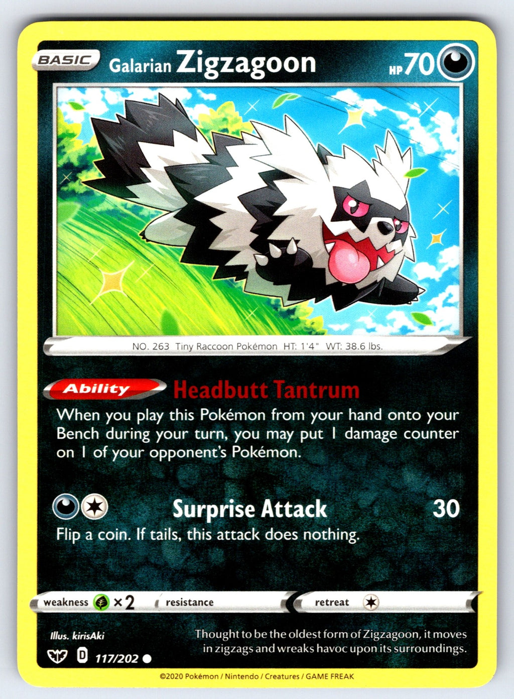 Galarian Zigzagoon Common SWSH01: Sword & Shield Base Set 117/202 LP 2020
