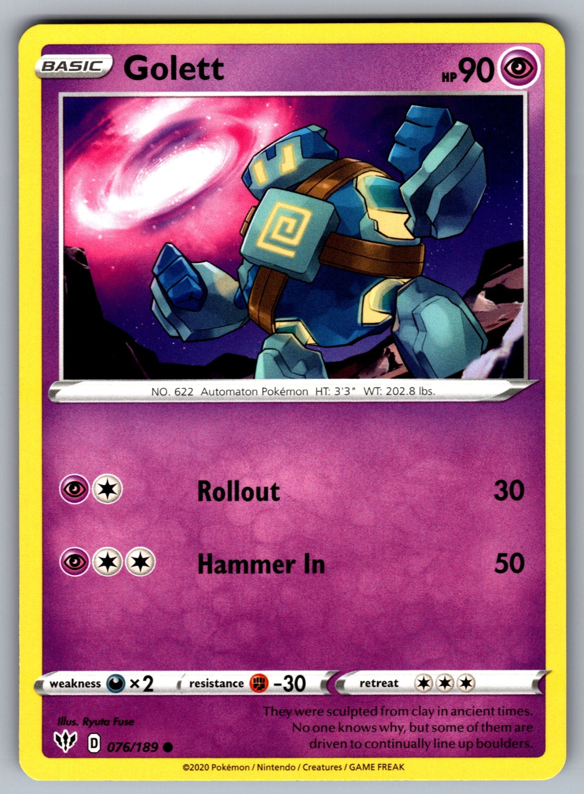 Golett Common SWSH03: Darkness Ablaze 076/189 NM 2020