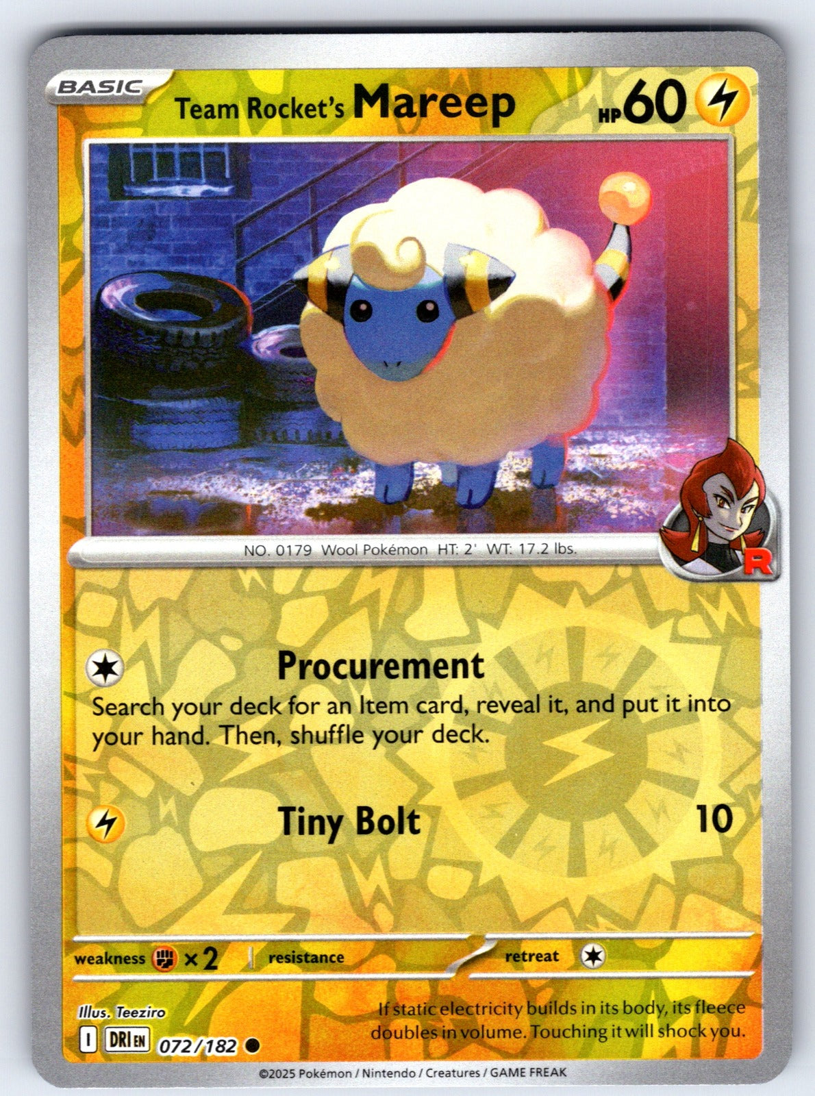 Team Rocket's Mareep Reverse Holo Common SV10: Destined Rivals 072/182 NM 2025