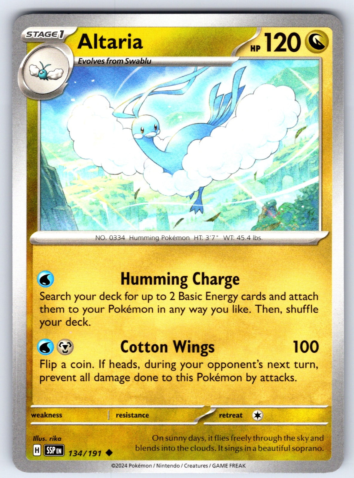 Altaria Reverse Holo Uncommon SV08: Surging Sparks 134/191 NM 2024