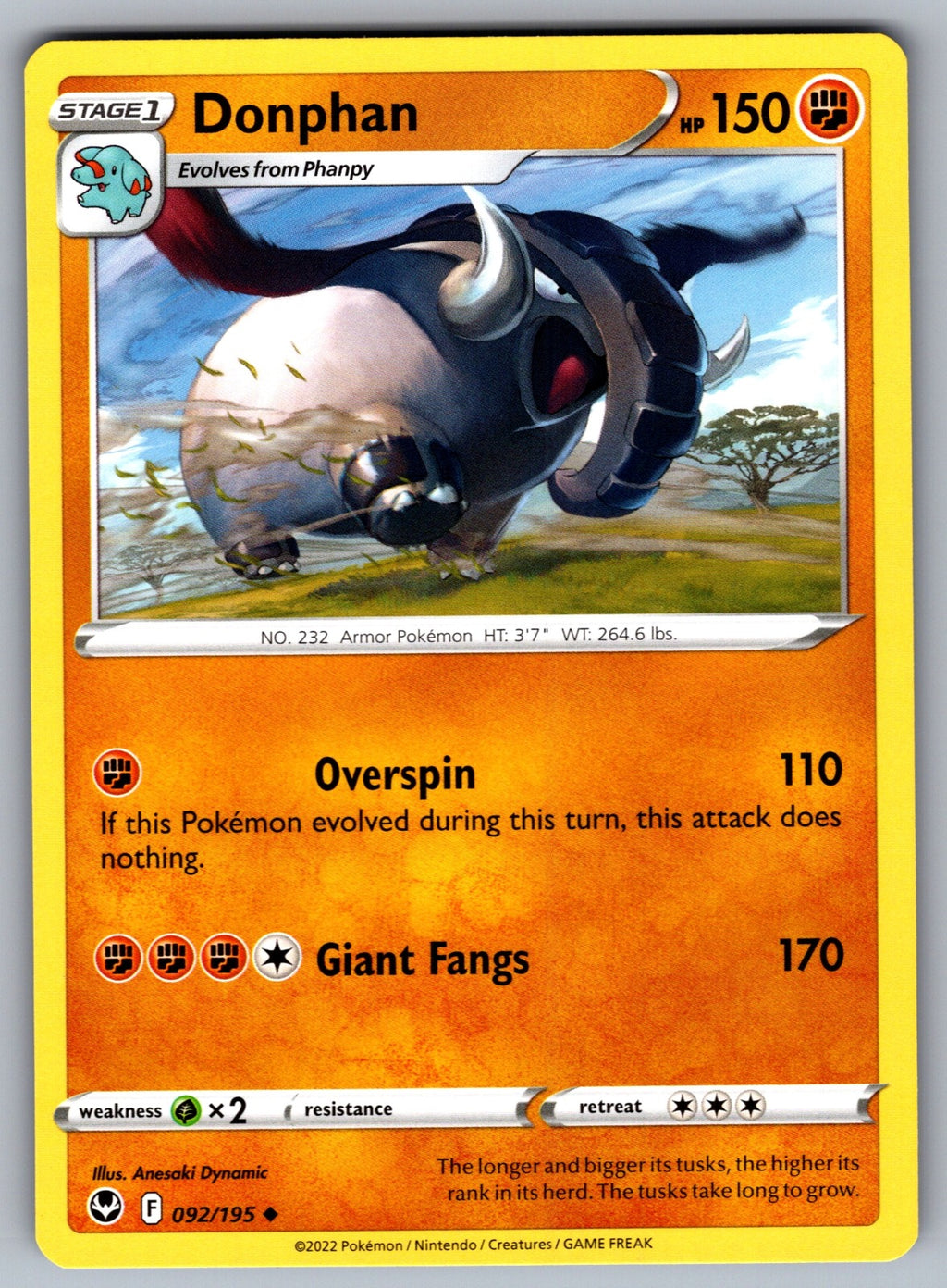Donphan Uncommon SWSH12: Silver Tempest 092/195 NM 2022