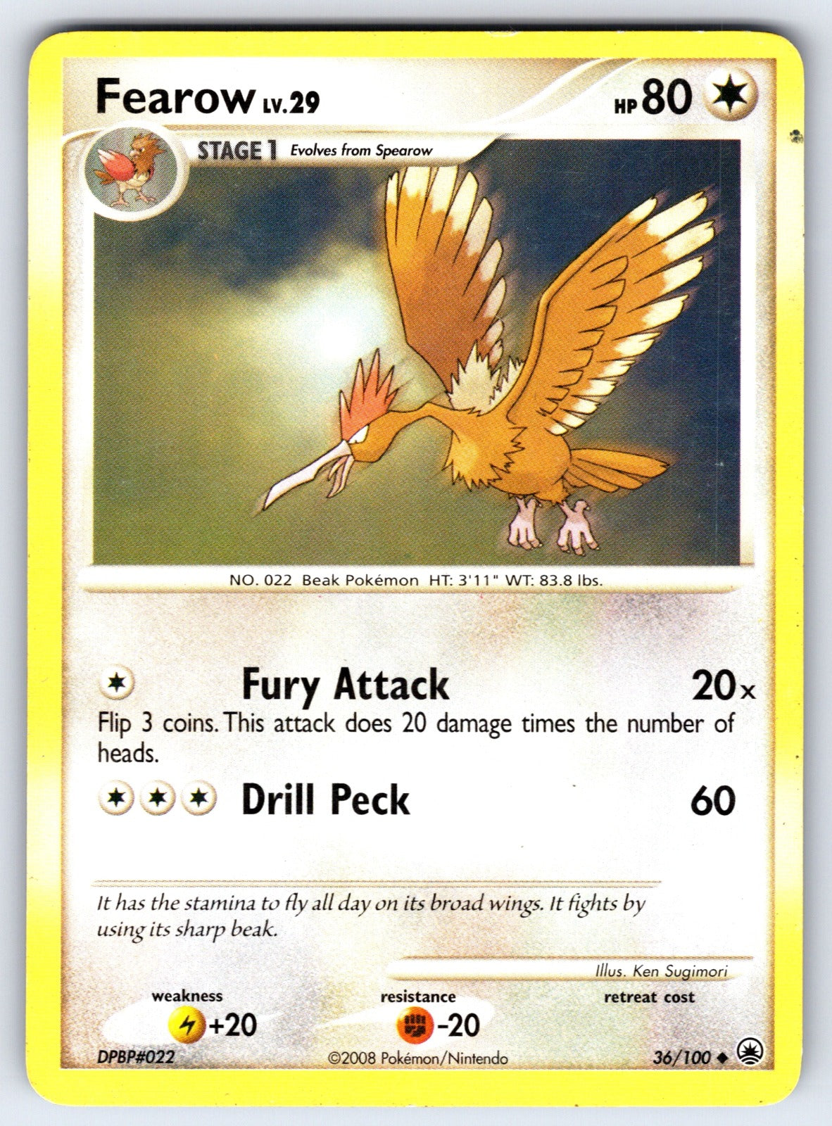 Fearow Uncommon Majestic Dawn 36/100 LP 2008