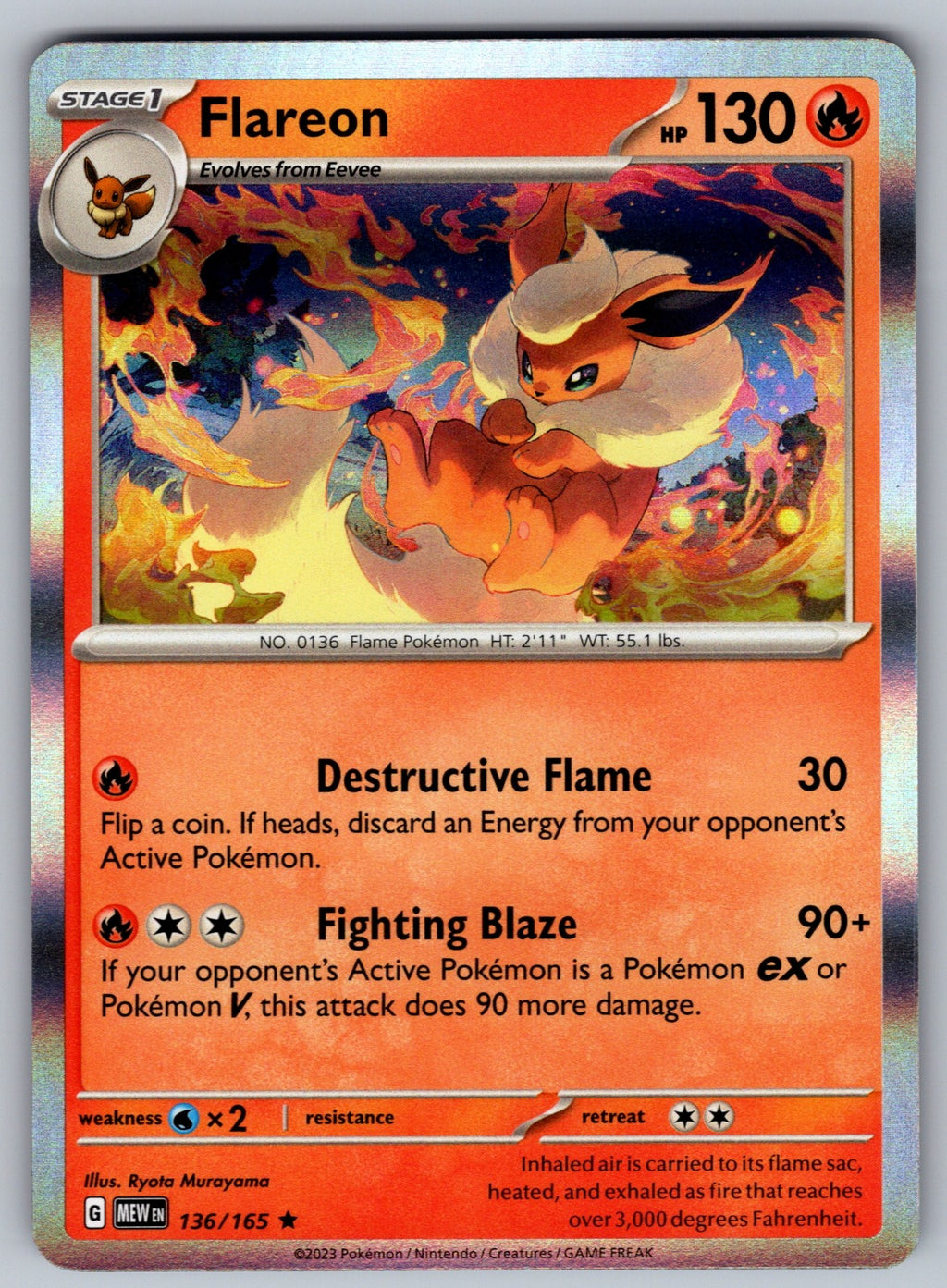 Flareon Holo Rare SV: Scarlet & Violet 151 136/165 NM 2023