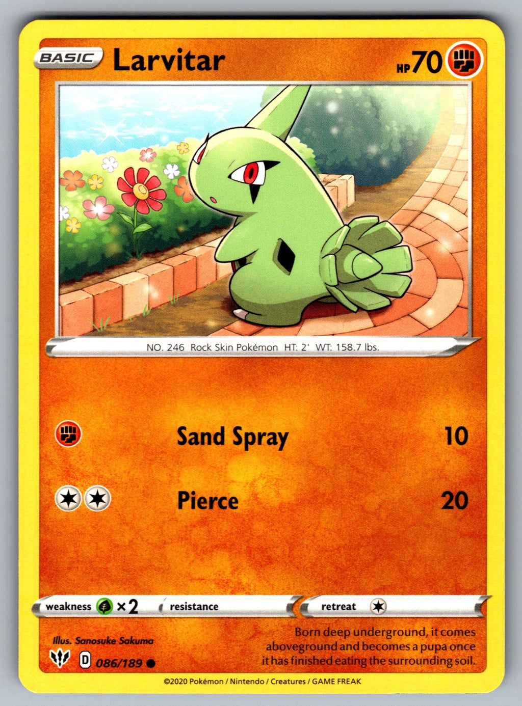 Larvitar Common SWSH03: Darkness Ablaze 086/189 NM 2020