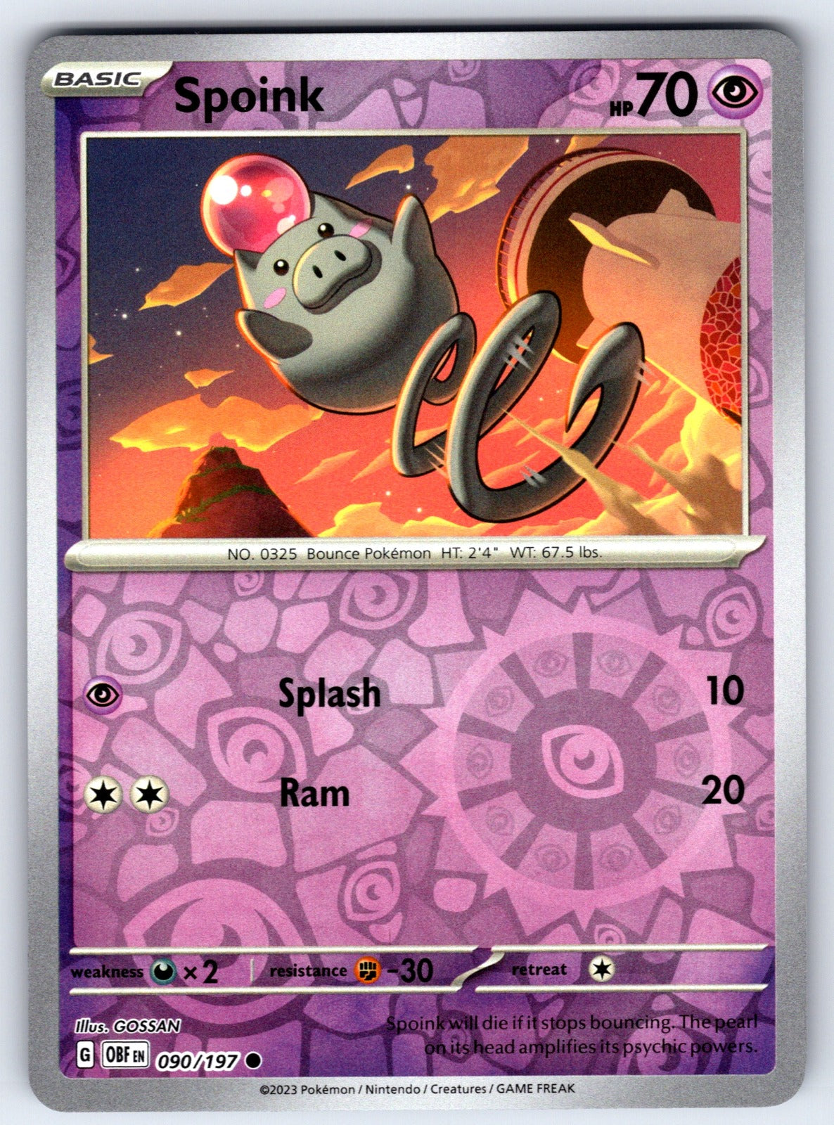 Spoink Reverse Holo Common SV03: Obsidian Flames 090/197 NM 2023