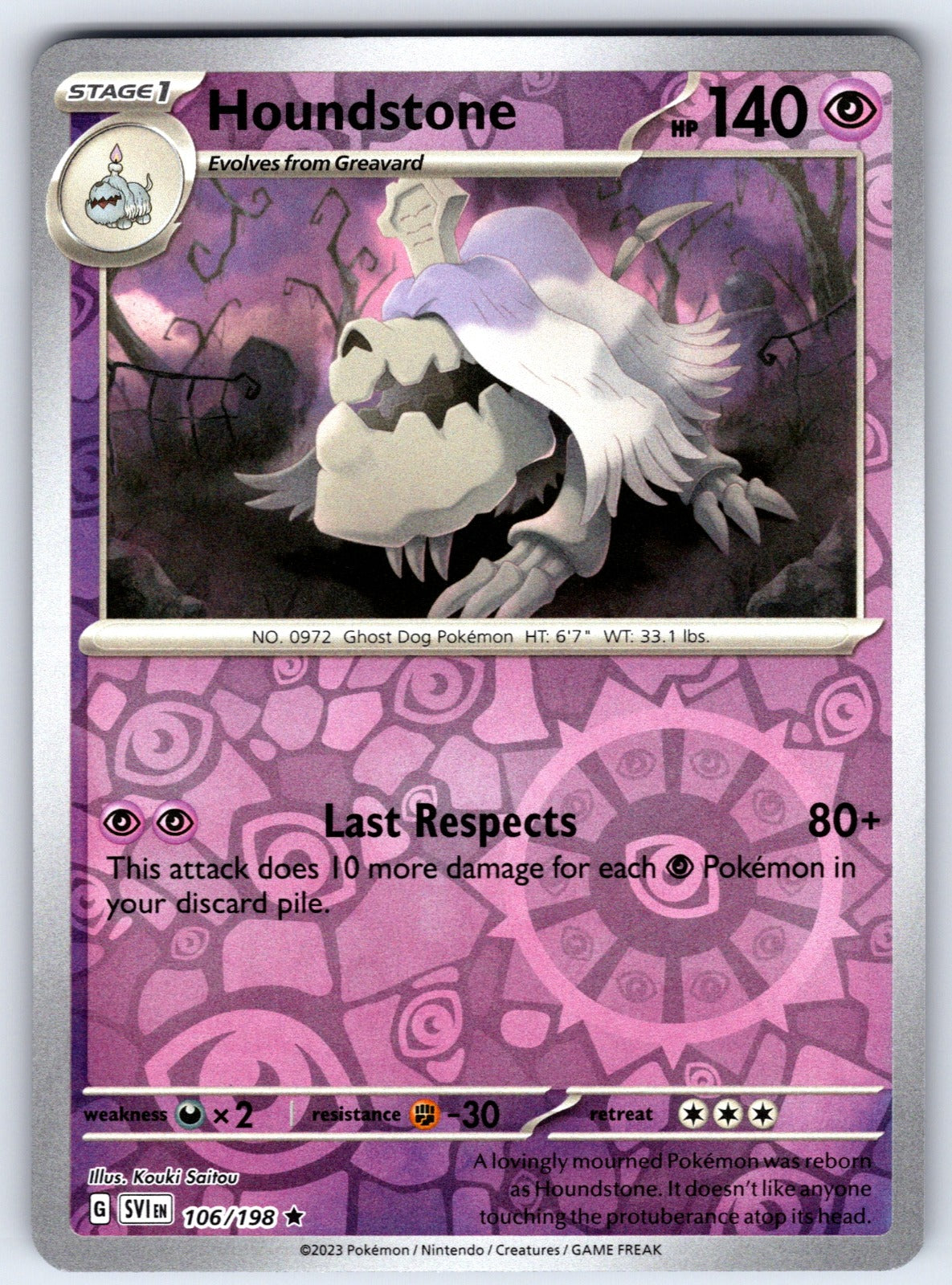 Houndstone Reverse Holo Rare SV01: Scarlet & Violet Base Set 106/198 NM 2023