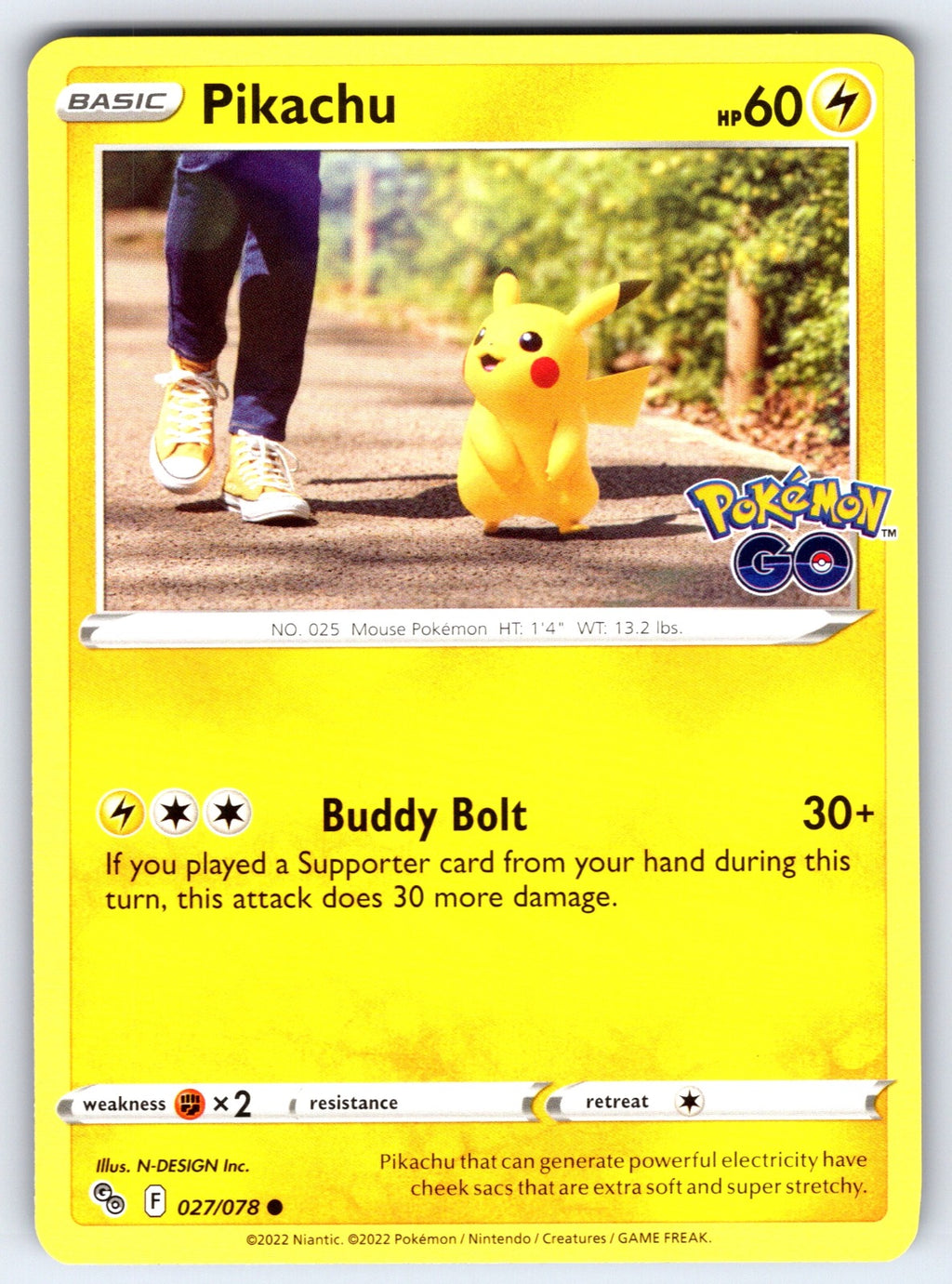 Pikachu (27) Common Pokemon GO 027/078 NM 2022