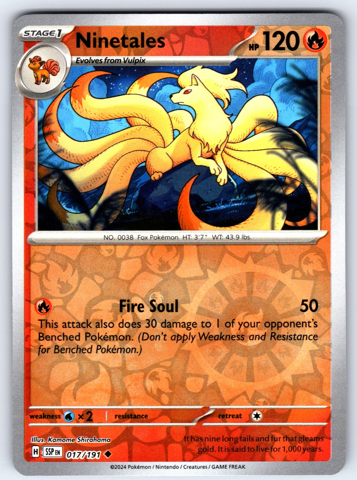 Ninetales Reverse Holo Uncommon SV08: Surging Sparks 017/191 NM 2024