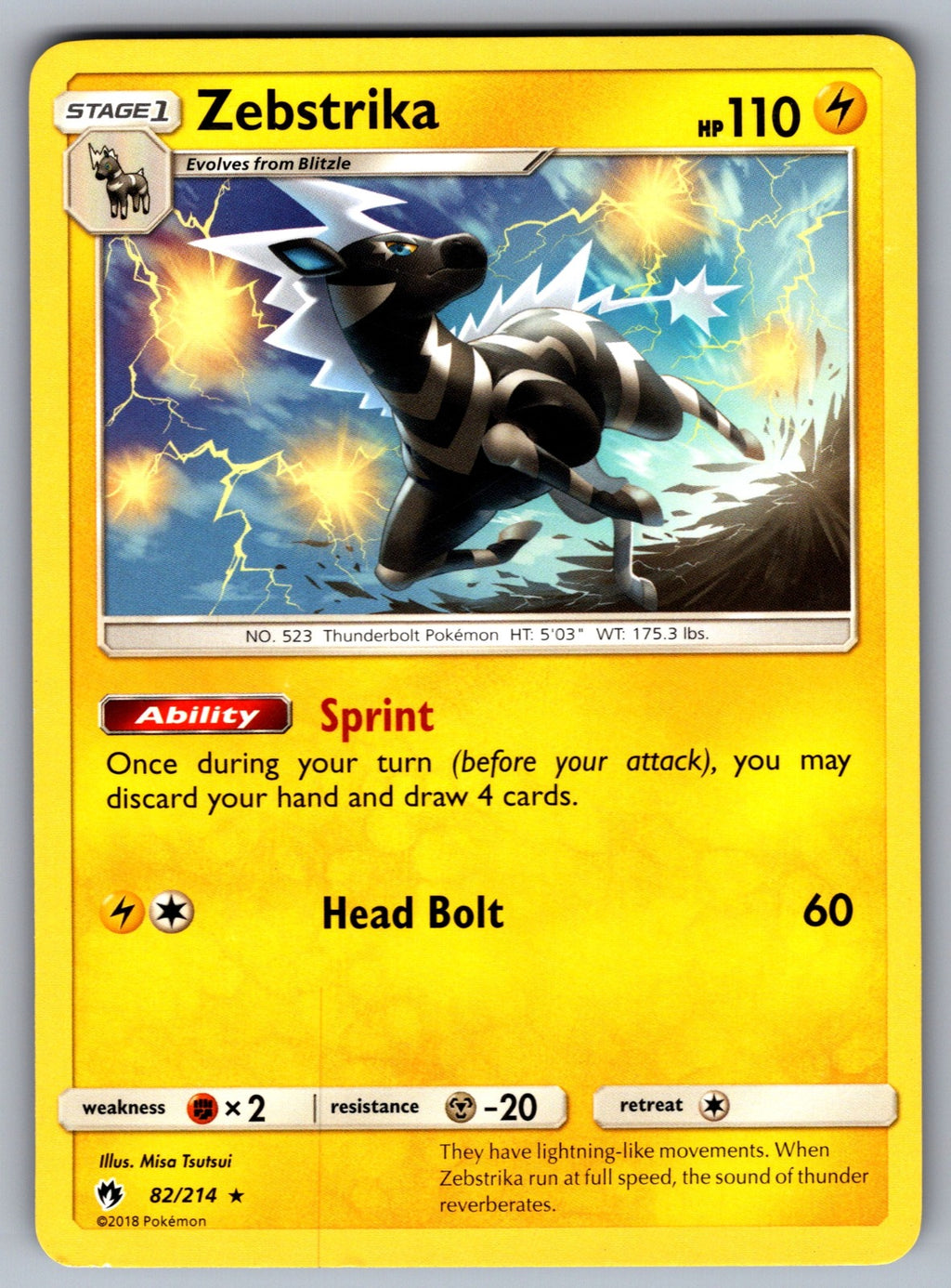 Zebstrika Rare SM - Lost Thunder 82/214 NM 2018