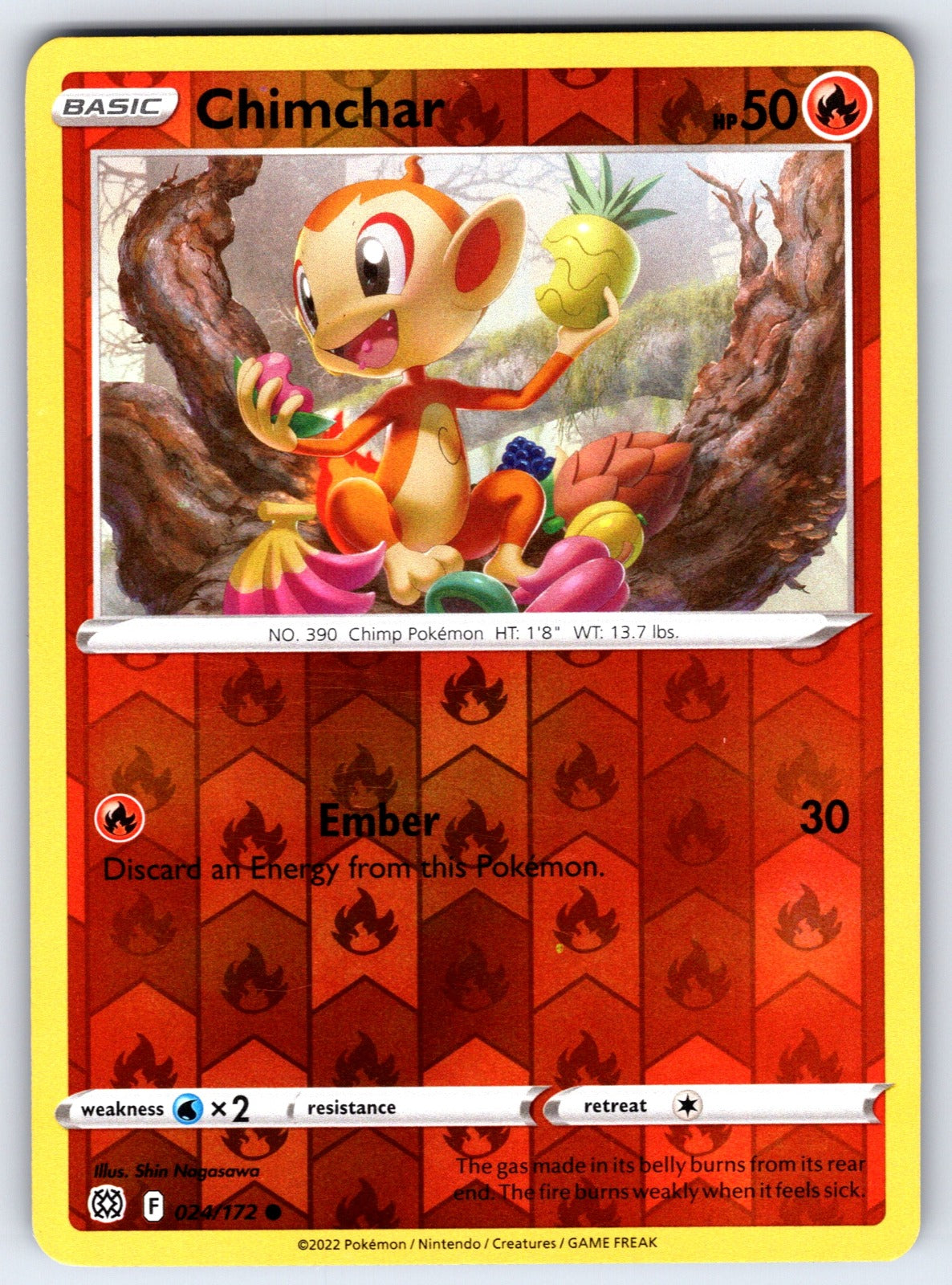 Chimchar Reverse Holo Common SWSH09: Brilliant Stars 024/172 NM 2022