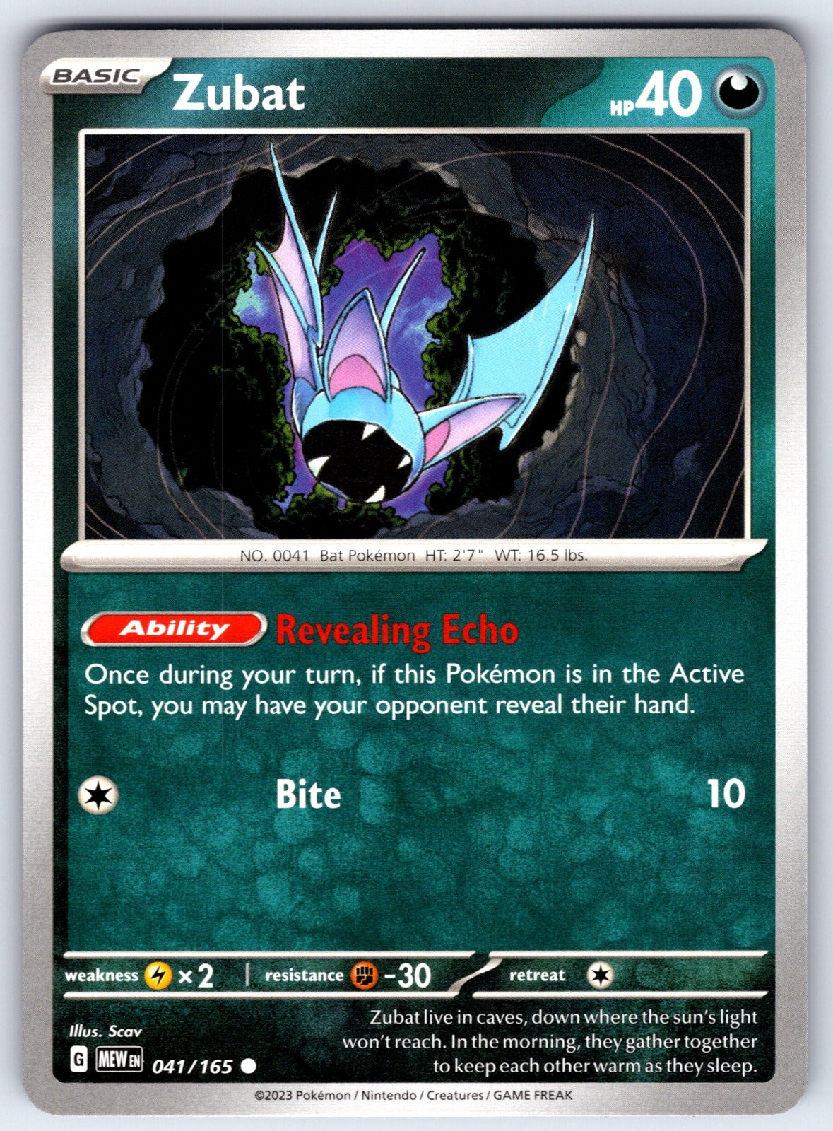 Zubat Common SV: Scarlet & Violet 151 041/165 NM 2023