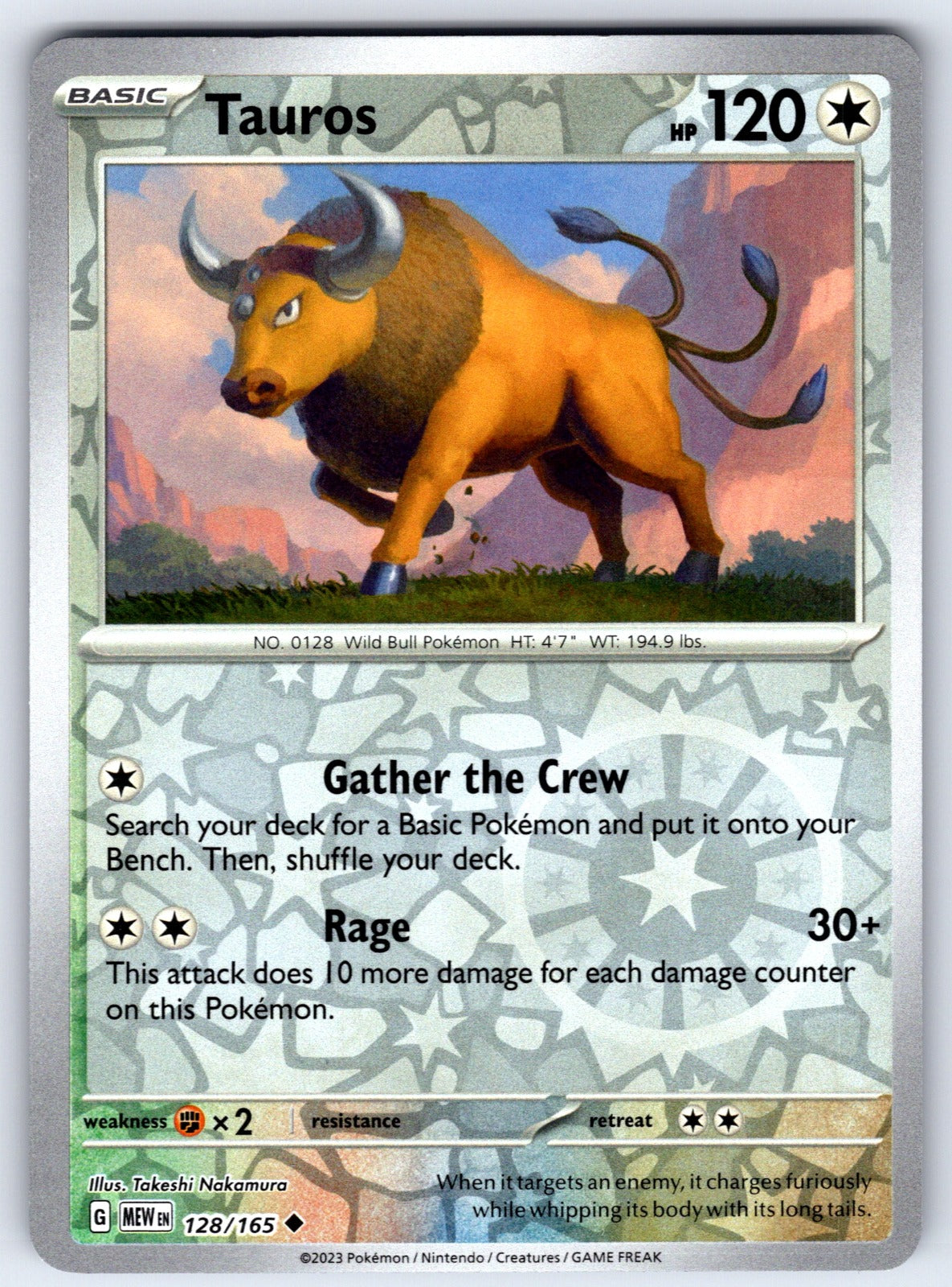 Tauros Reverse Holo Uncommon SV: Scarlet & Violet 151 128/165 NM 2023