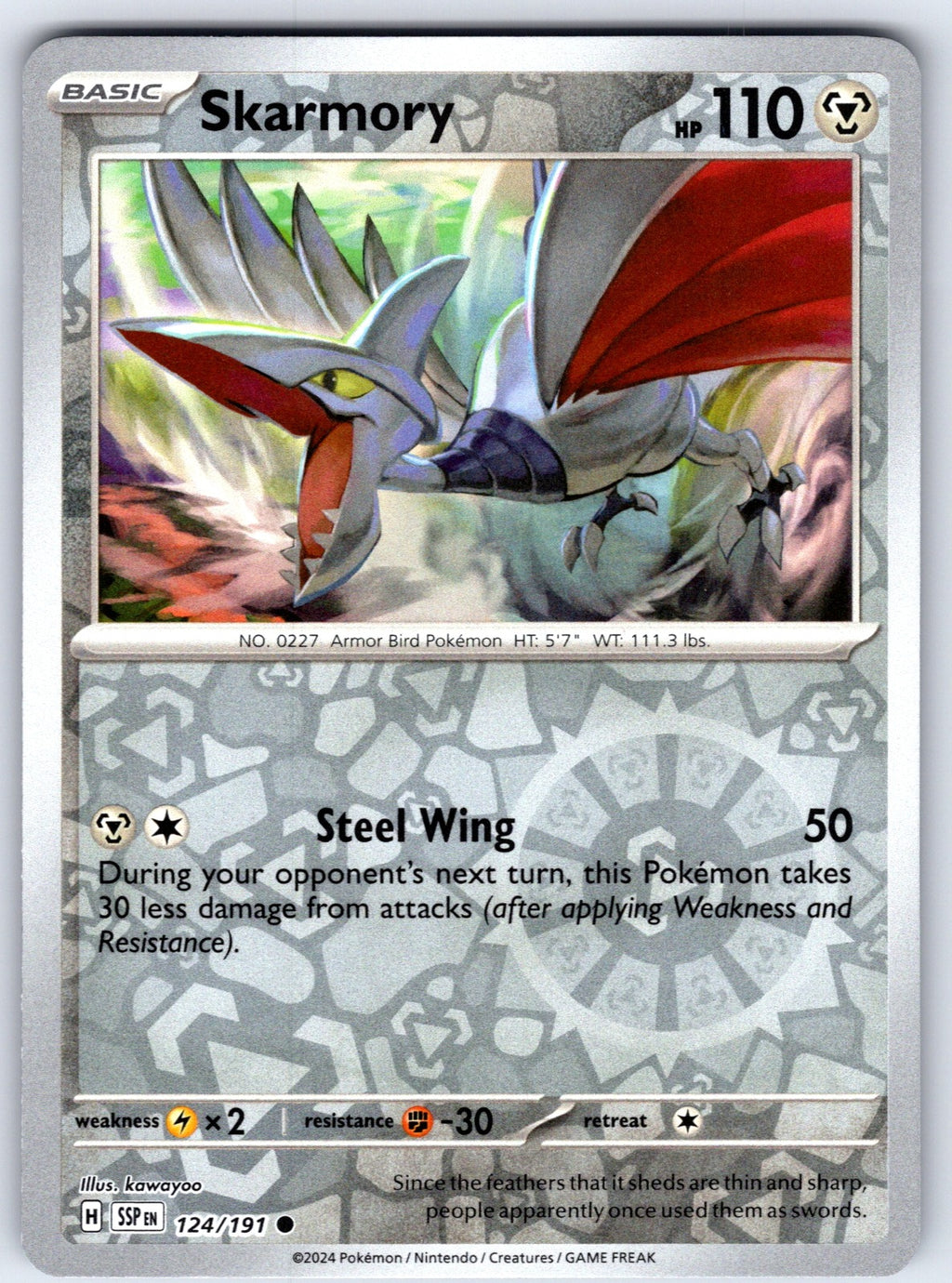 Skarmory - Reverse Holo Common SV08: Surging Sparks 124/191 NM 2024