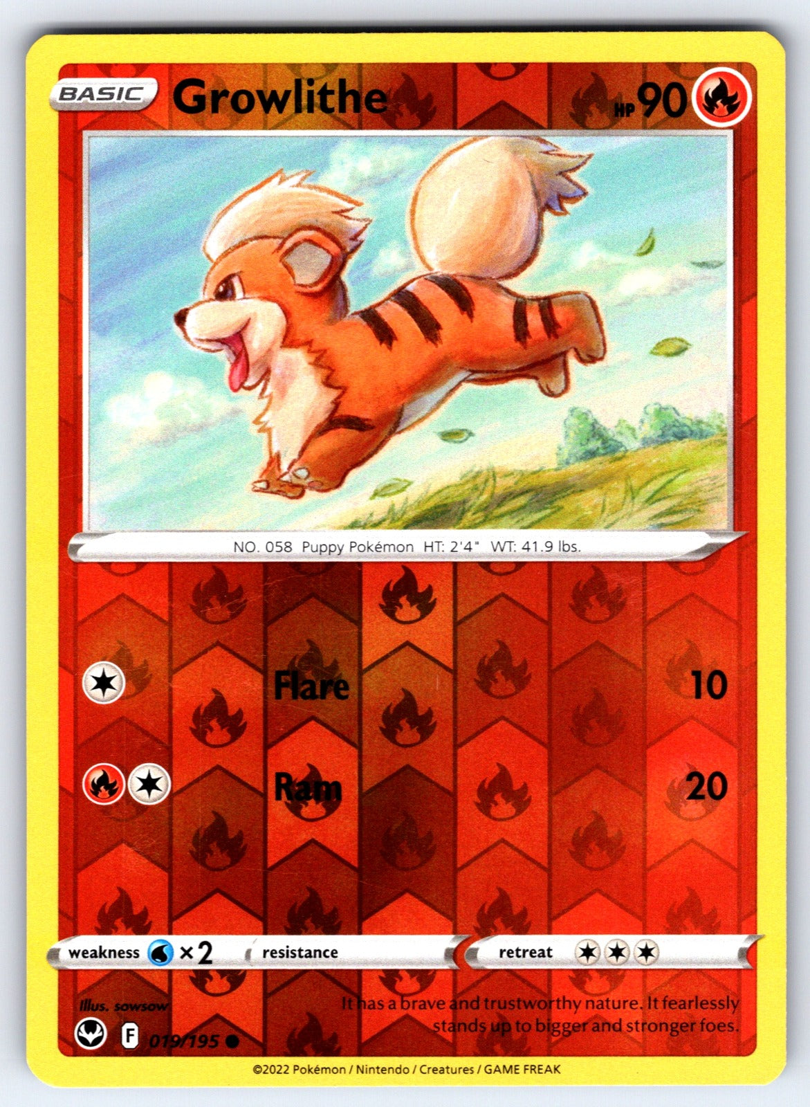 Growlithe Reverse Holo Common SWSH12: Silver Tempest 019/195 NM 2022