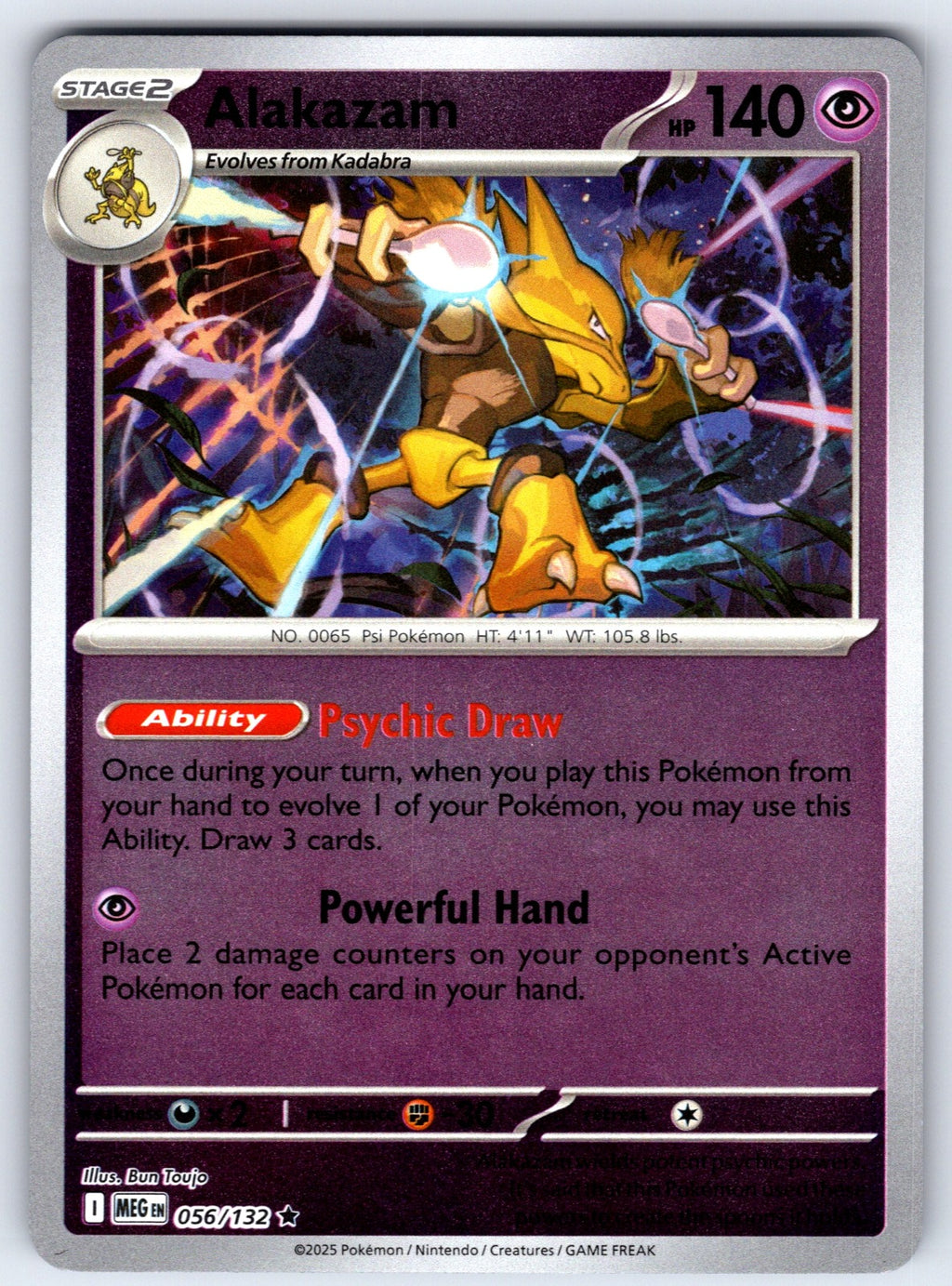 Alakazam Reverse Holo Rare ME01: Mega Evolution 056/132 NM 2025
